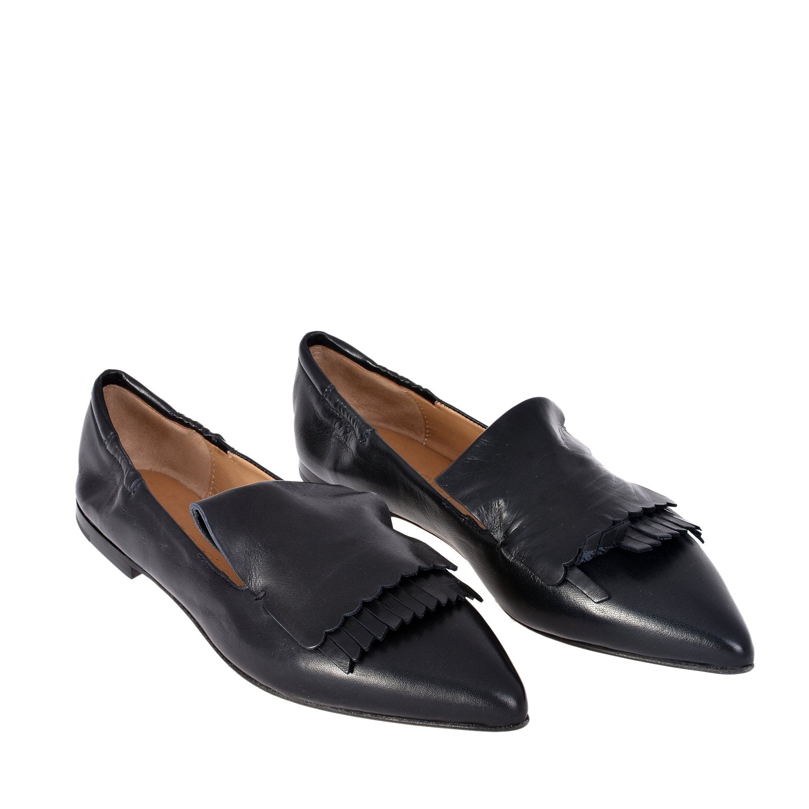 Grace Black Navy Leather Loafers Flats 1744B - 2