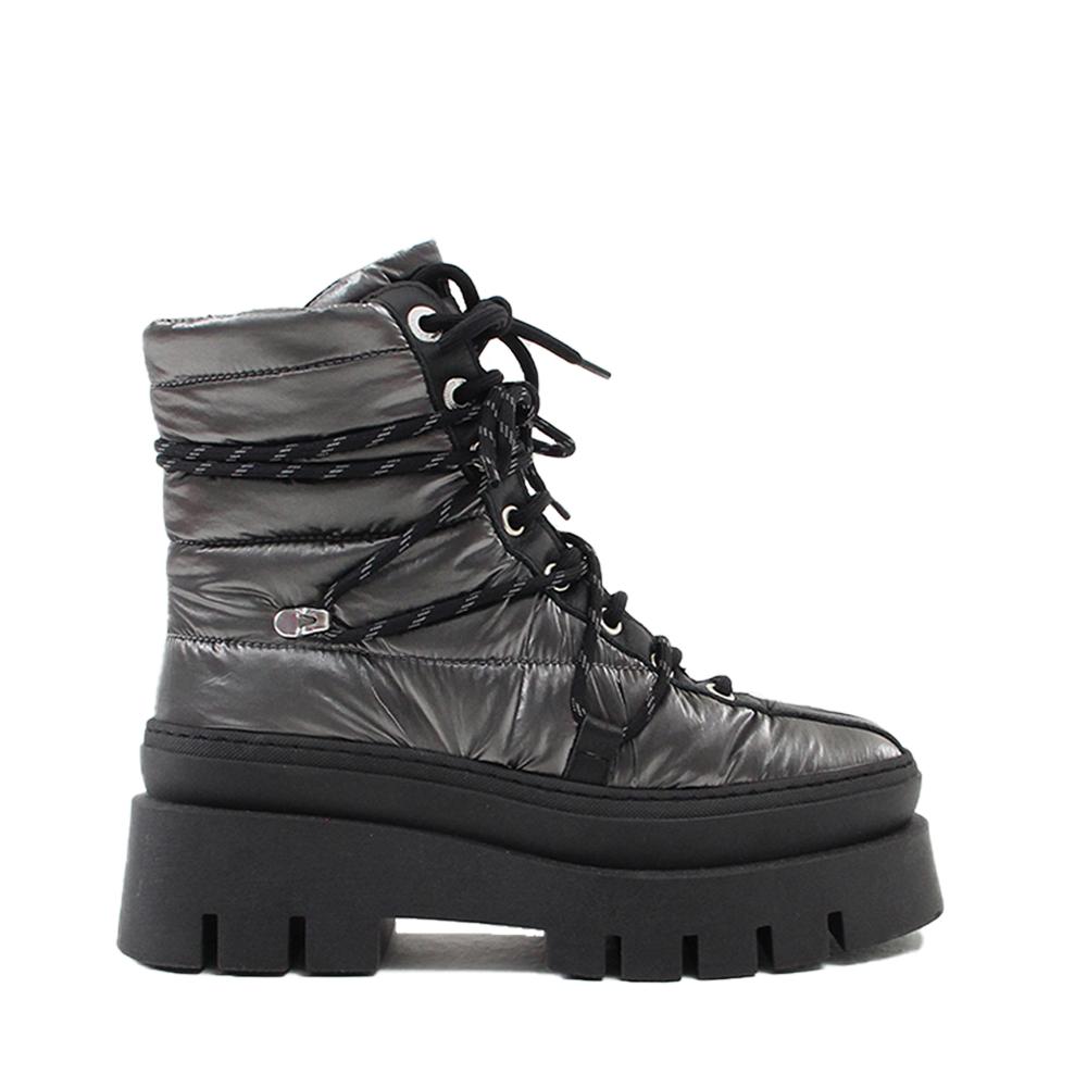 Evi-Ann Double Laces Gunmetal Chunky Boots Boots
