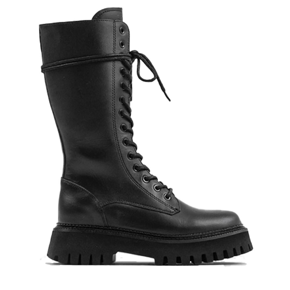 Groovy Lace-Up Black Combat Boots 14215-A01 - 01