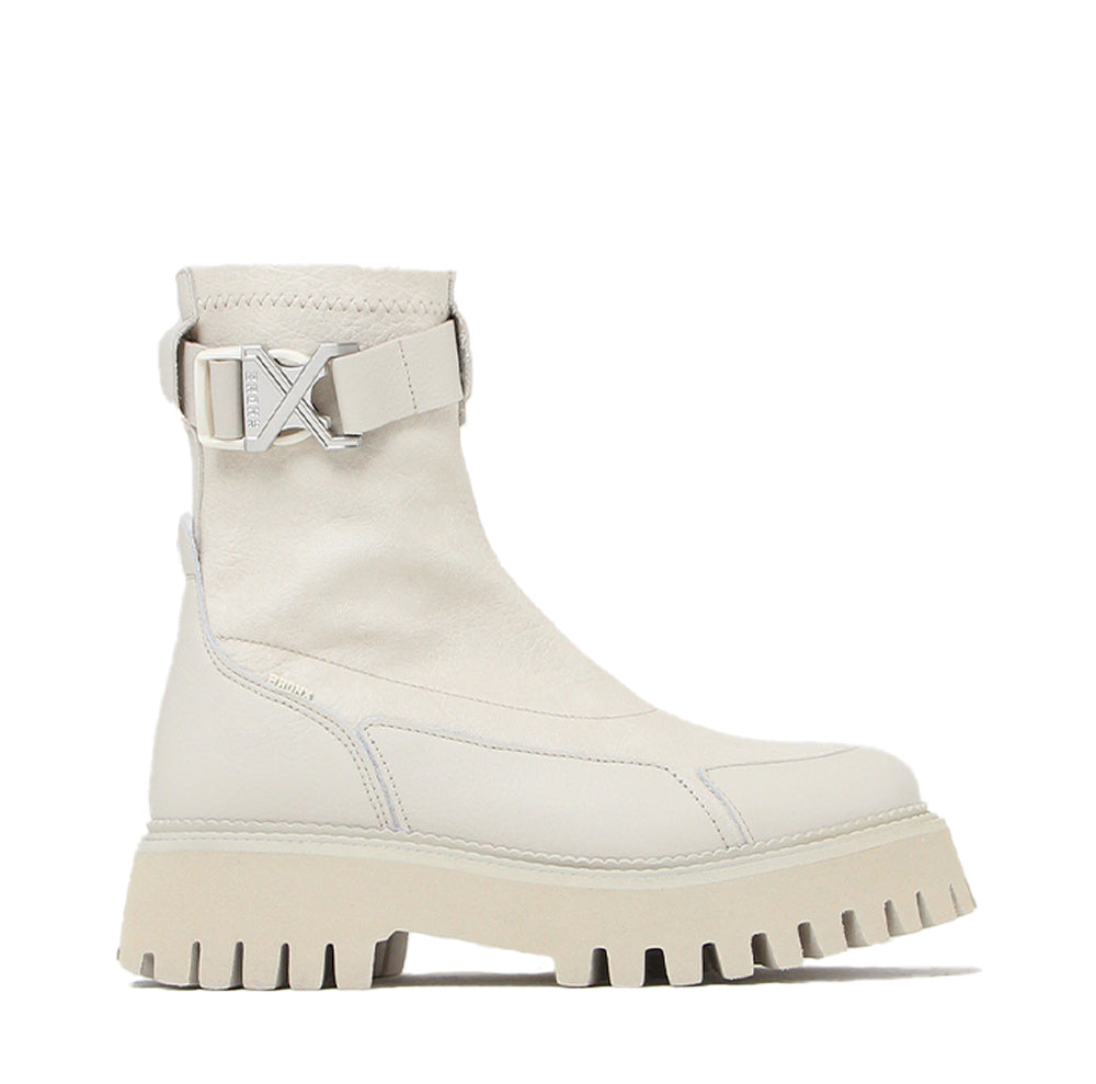 Groovy Stretch Buckle White Ankle Boots 47399-G-1257 -1