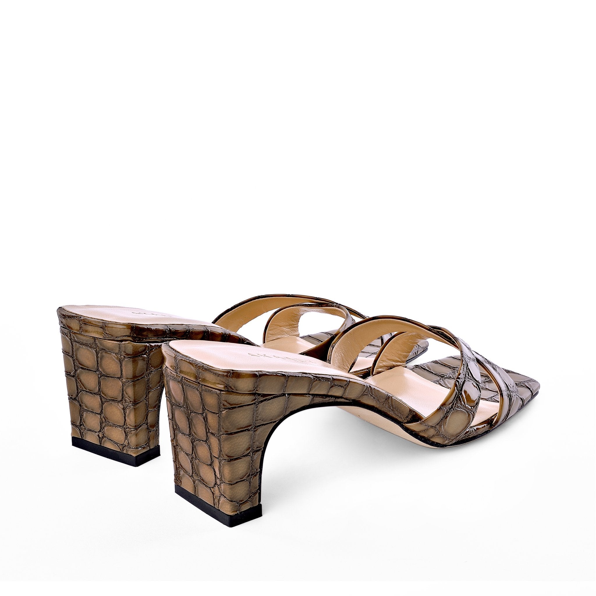 Yumi Brown Croco Embossed Leather Sandals 20033-04-08 - 5