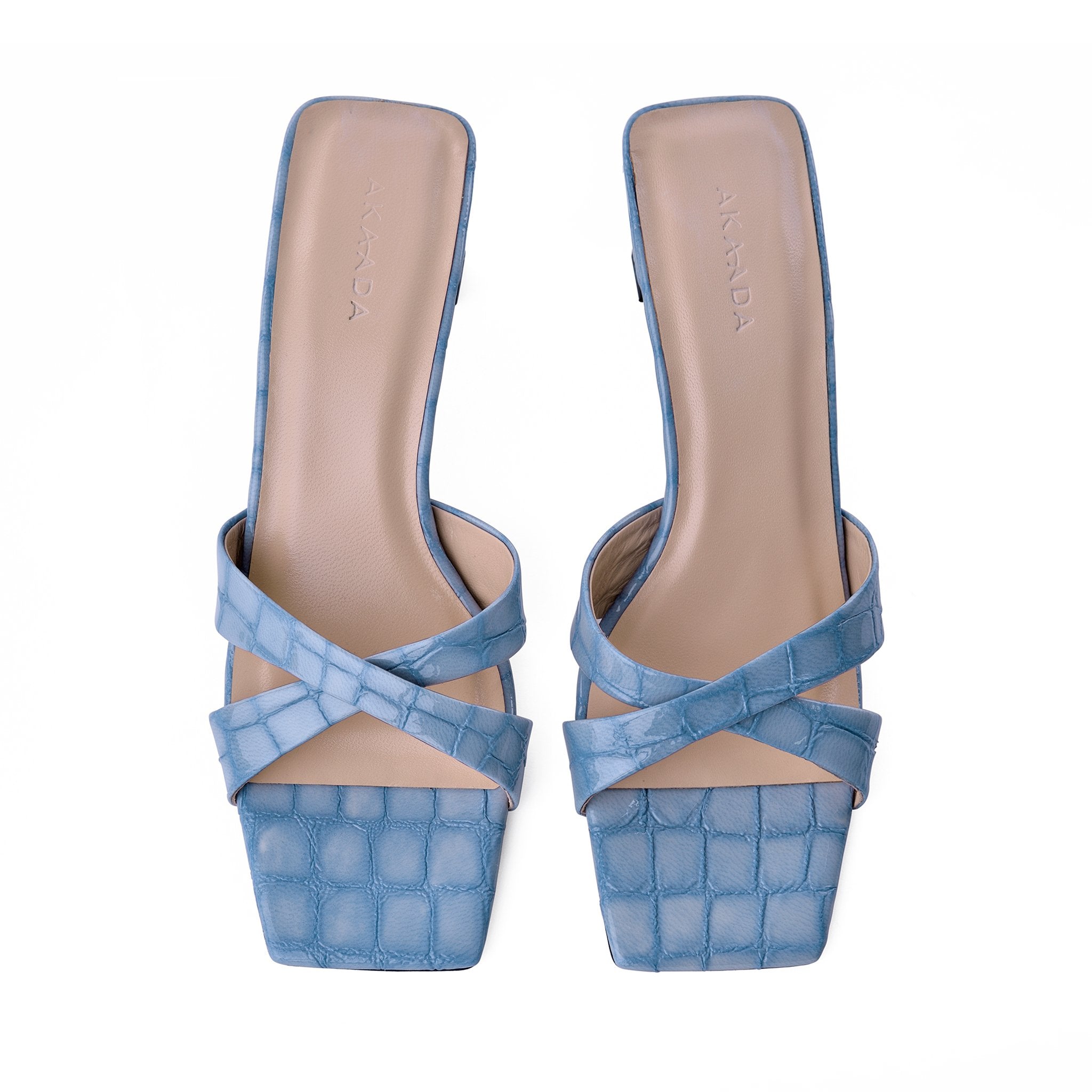 Yumi Sky Blue Croco Embossed Leather Sandals 20033-04-07 - 4