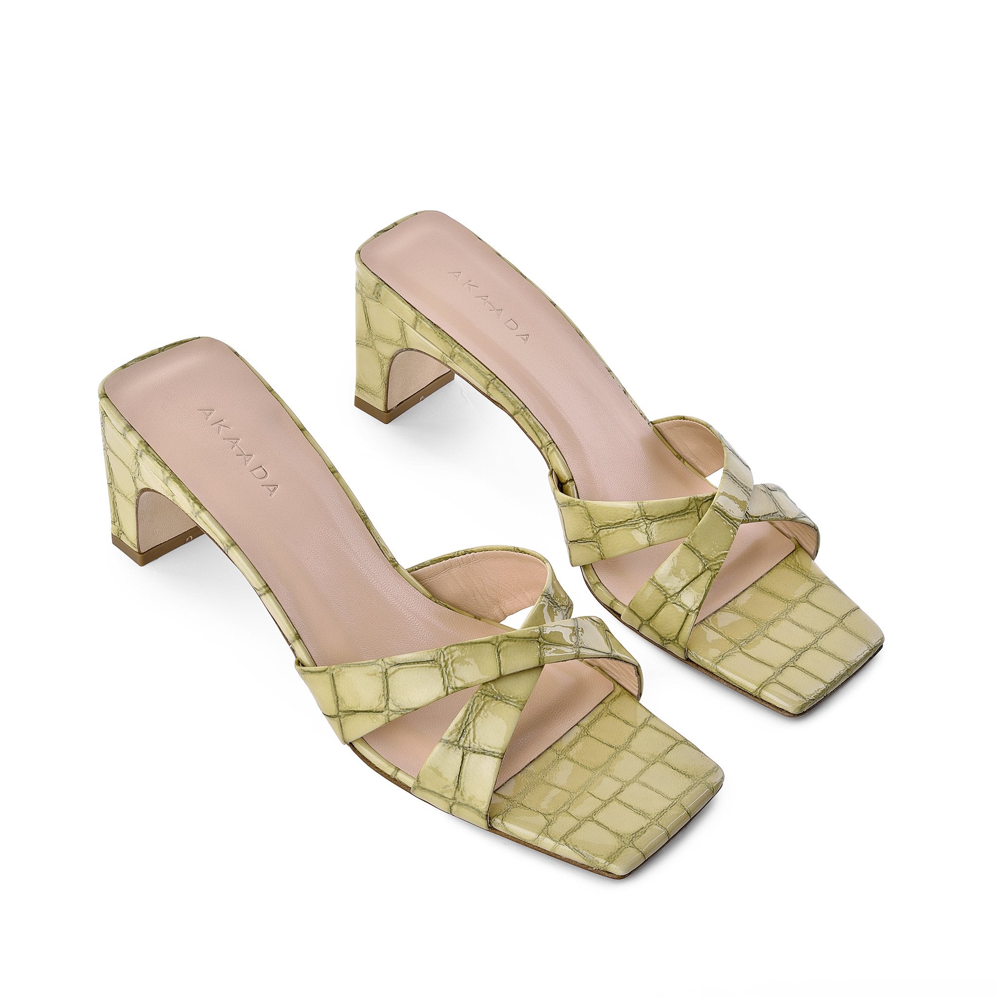 Yumi Pistachio Croco Embossed Leather Sandals 20033-04-06 - 3
