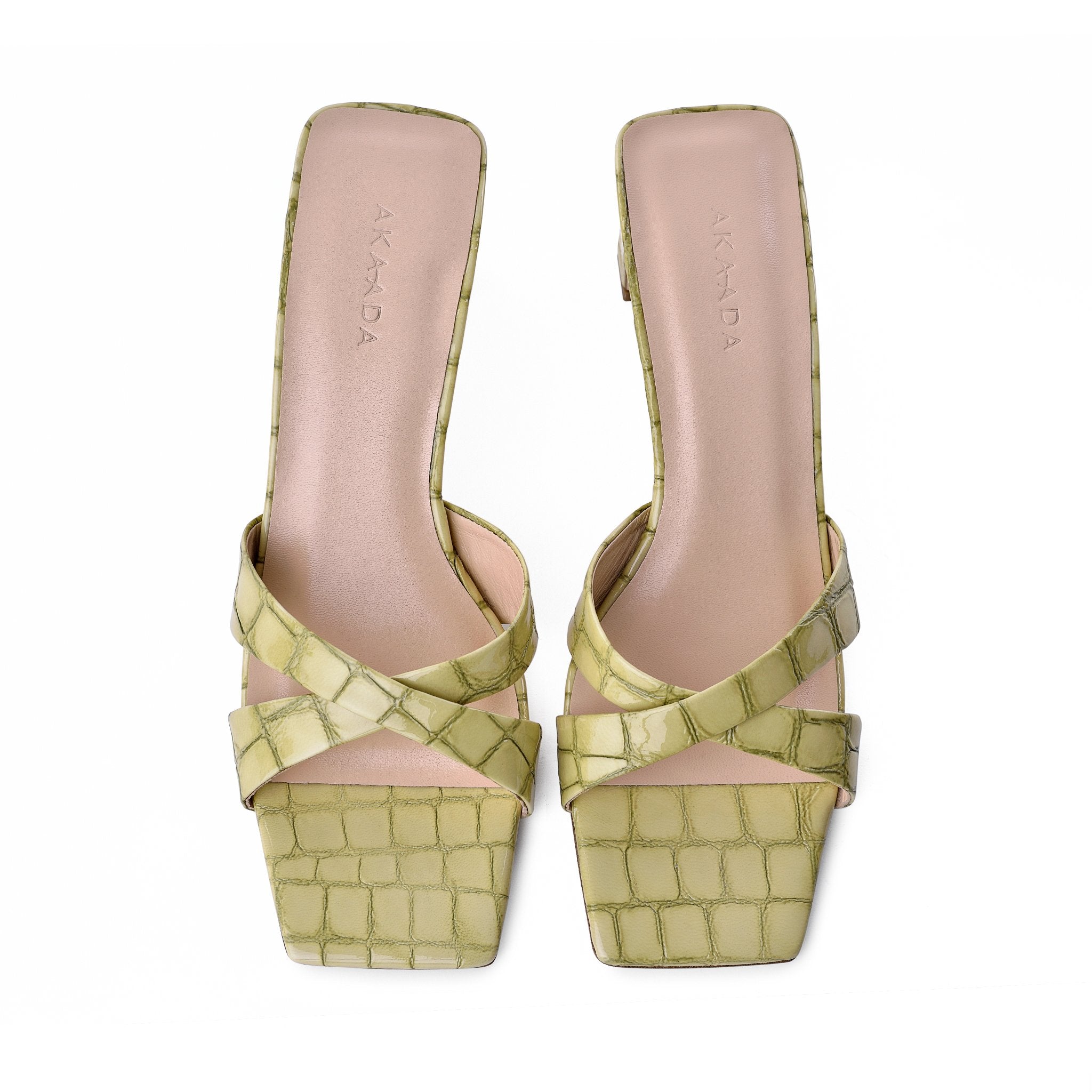 Yumi Pistachio Croco Embossed Leather Sandals 20033-04-06 - 4