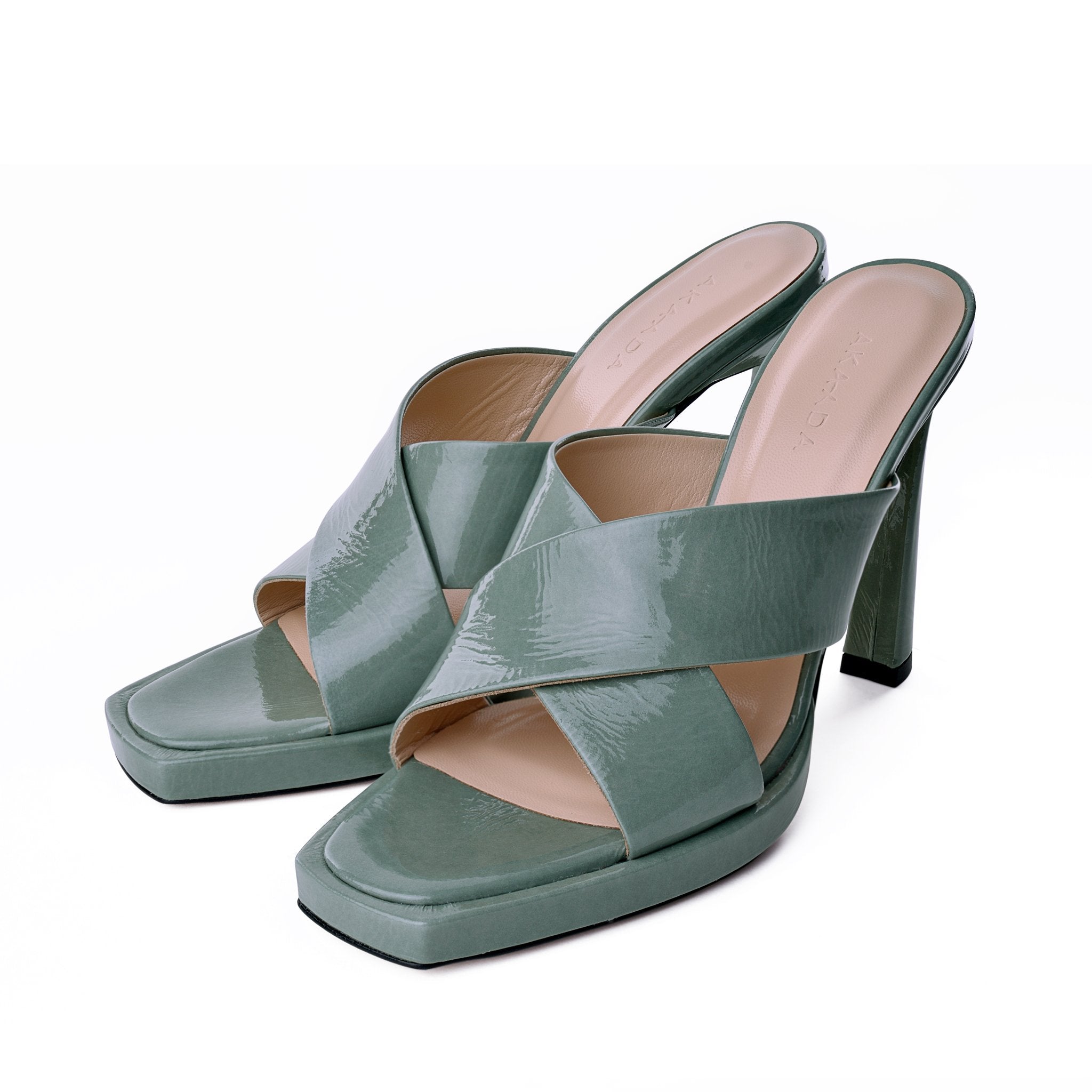 Kaori Plateau Avocado Green Naplak Mules 20079-01-04 - 6