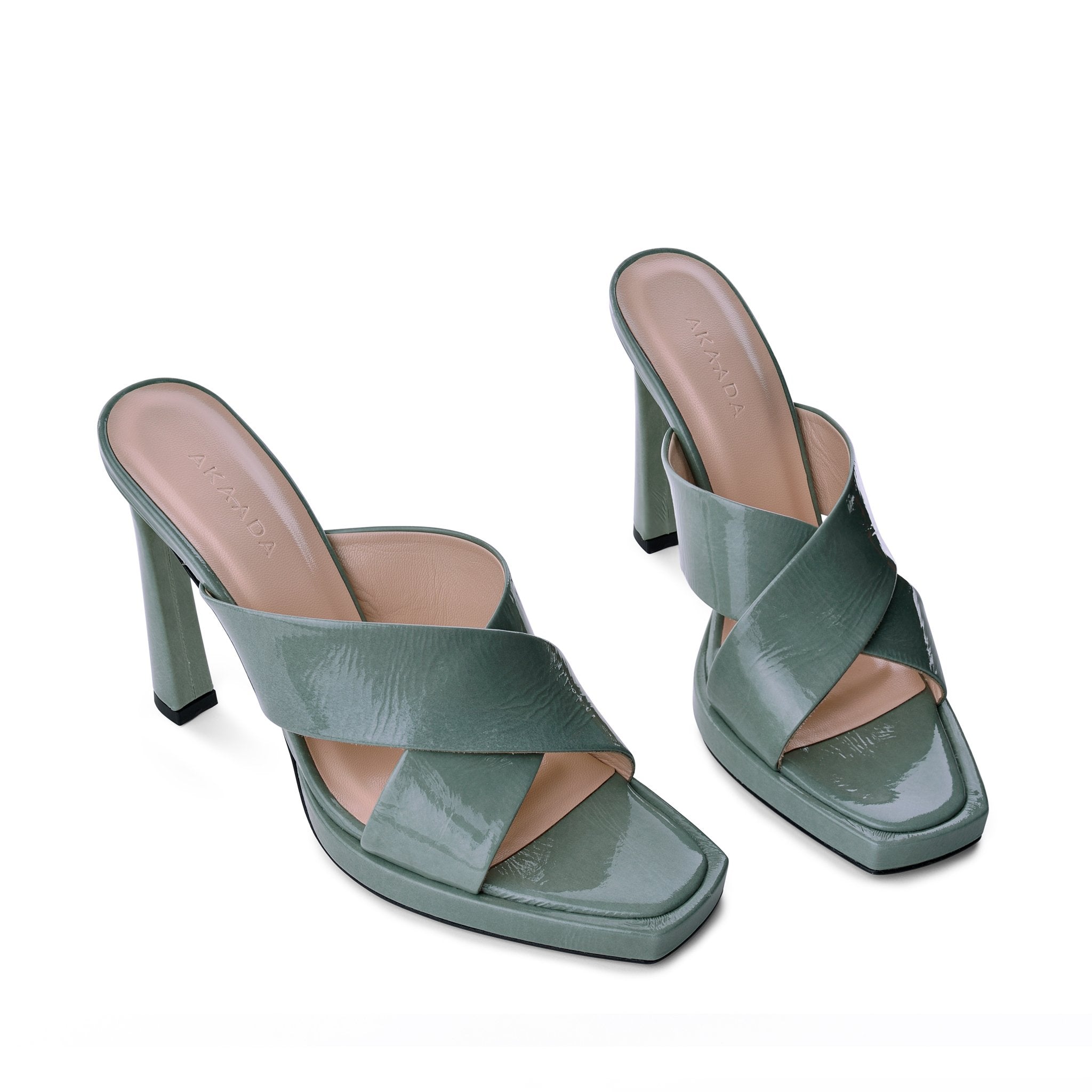 Kaori Plateau Avocado Green Naplak Mules 20079-01-04 - 3