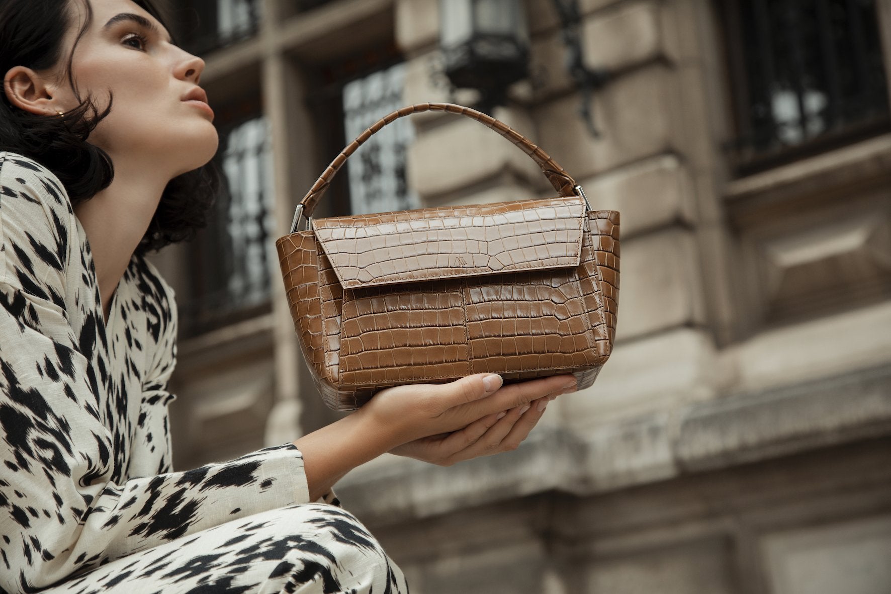 Ikon Croco Olive Brown Shoulder Bag Bags