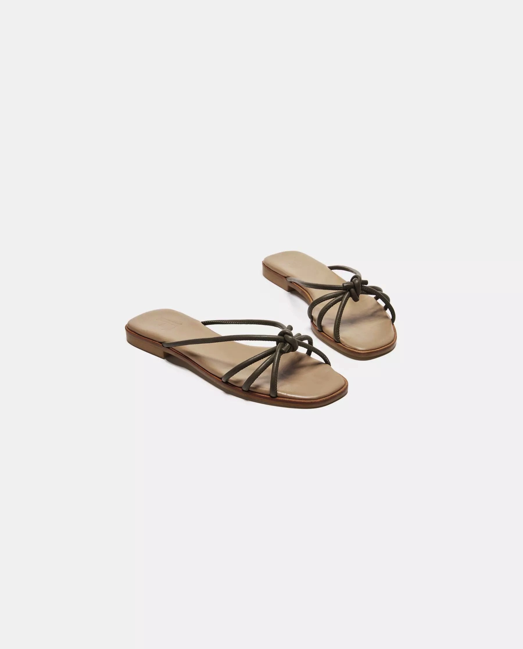Yvette Leather Khaki Flat Sandals 21010700801-013 - 3