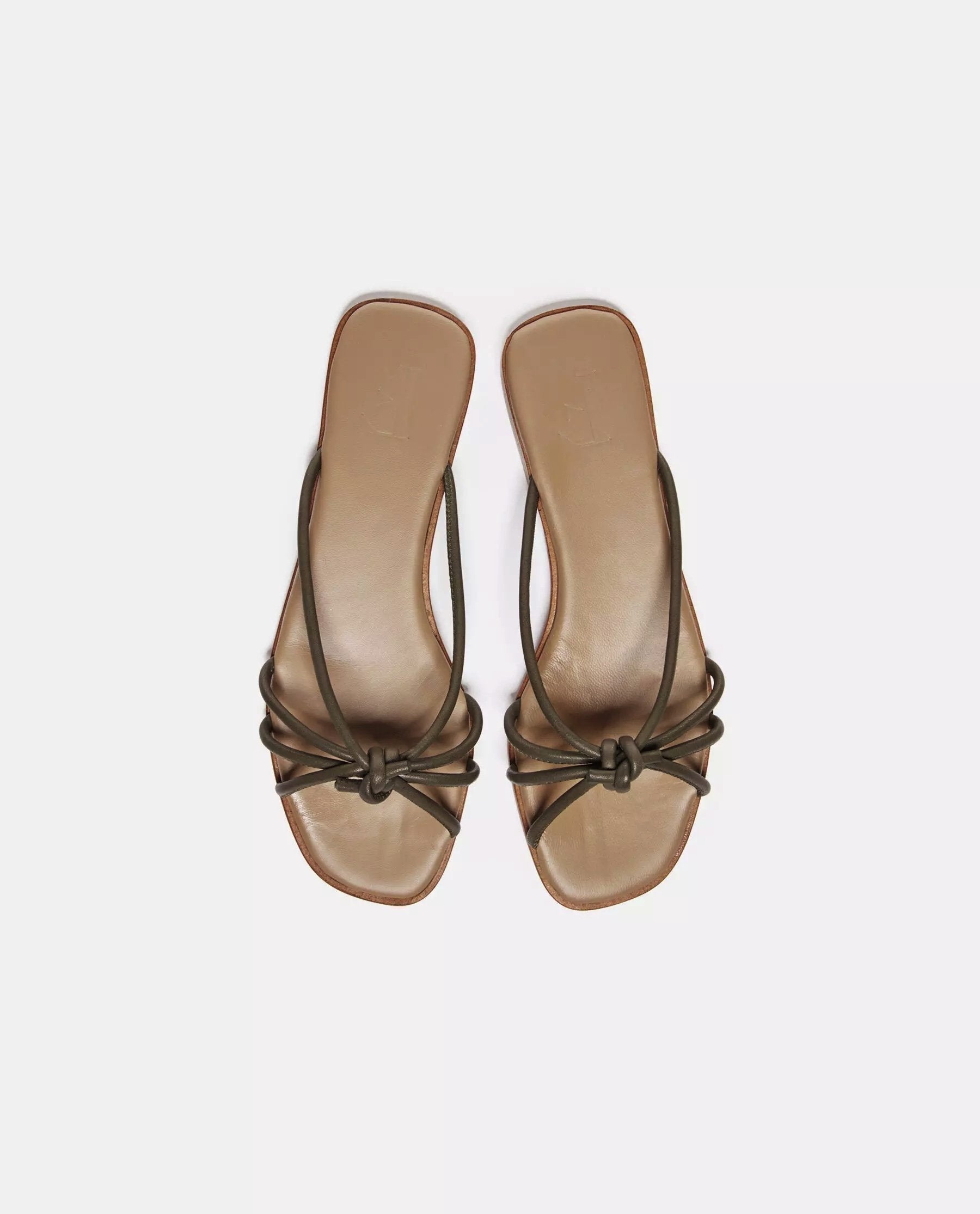 Yvette Leather Khaki Flat Sandals 21010700801-013 - 4