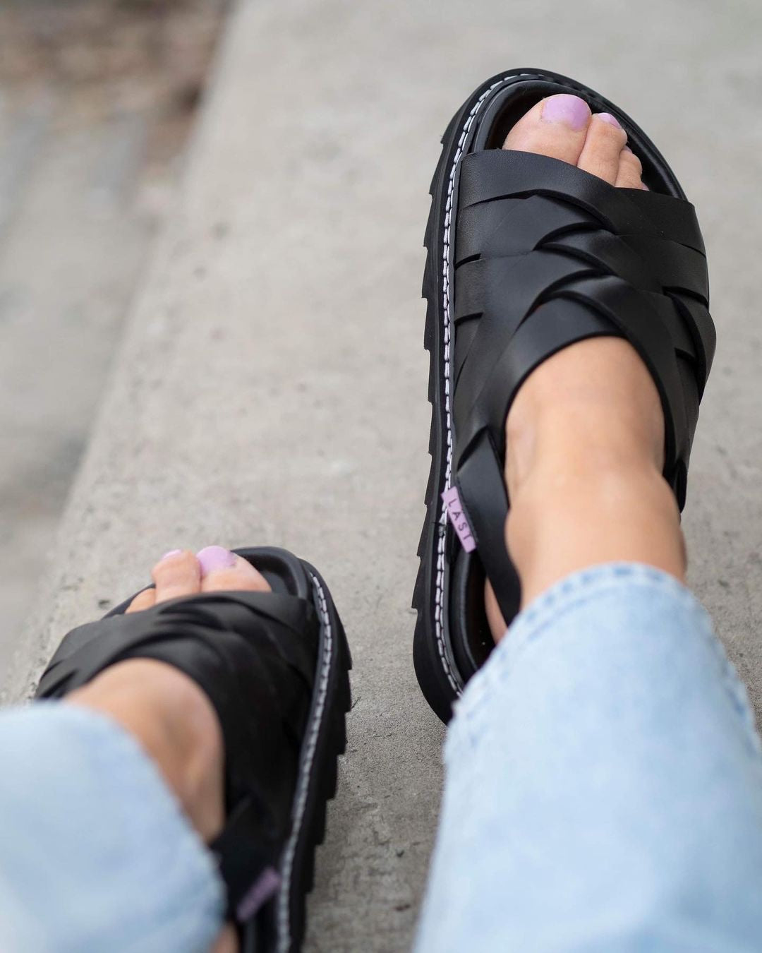 Maggie Black Leather Chunky Sandals LAST1553 - 13