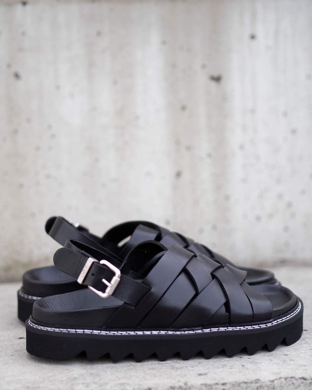 Maggie Black Leather Chunky Sandals LAST1553 - 14