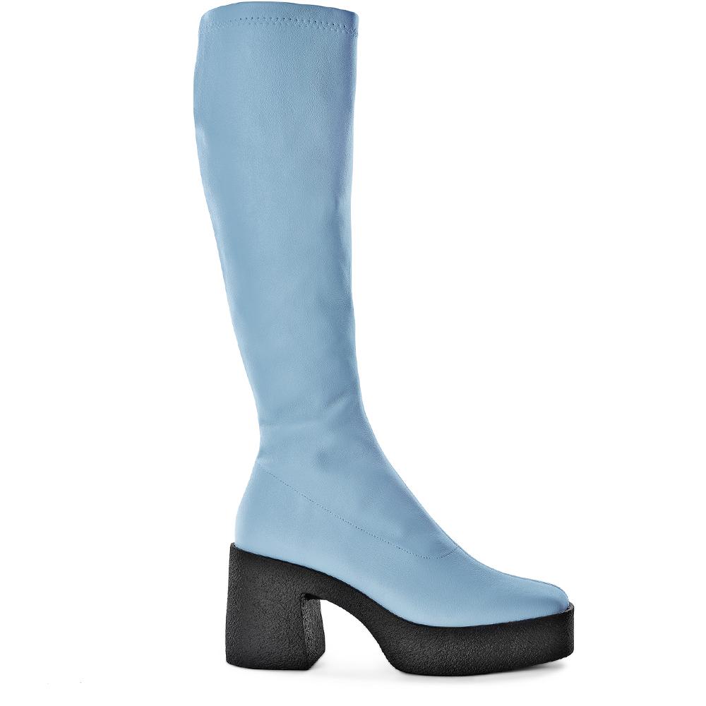 Izumi Pastel Blue Stretch Leather Chunky Boots 20077-01-10 - 1