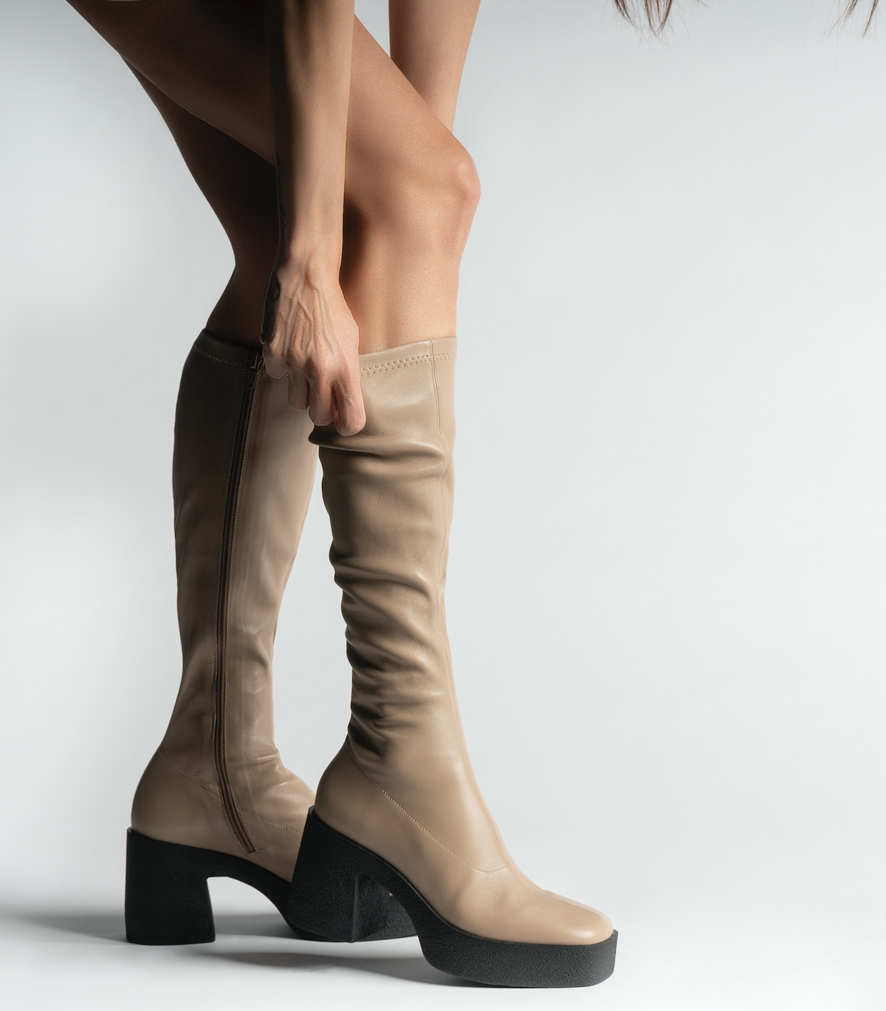 Izumi Sand Stretch Leather Chunky Boots - 7