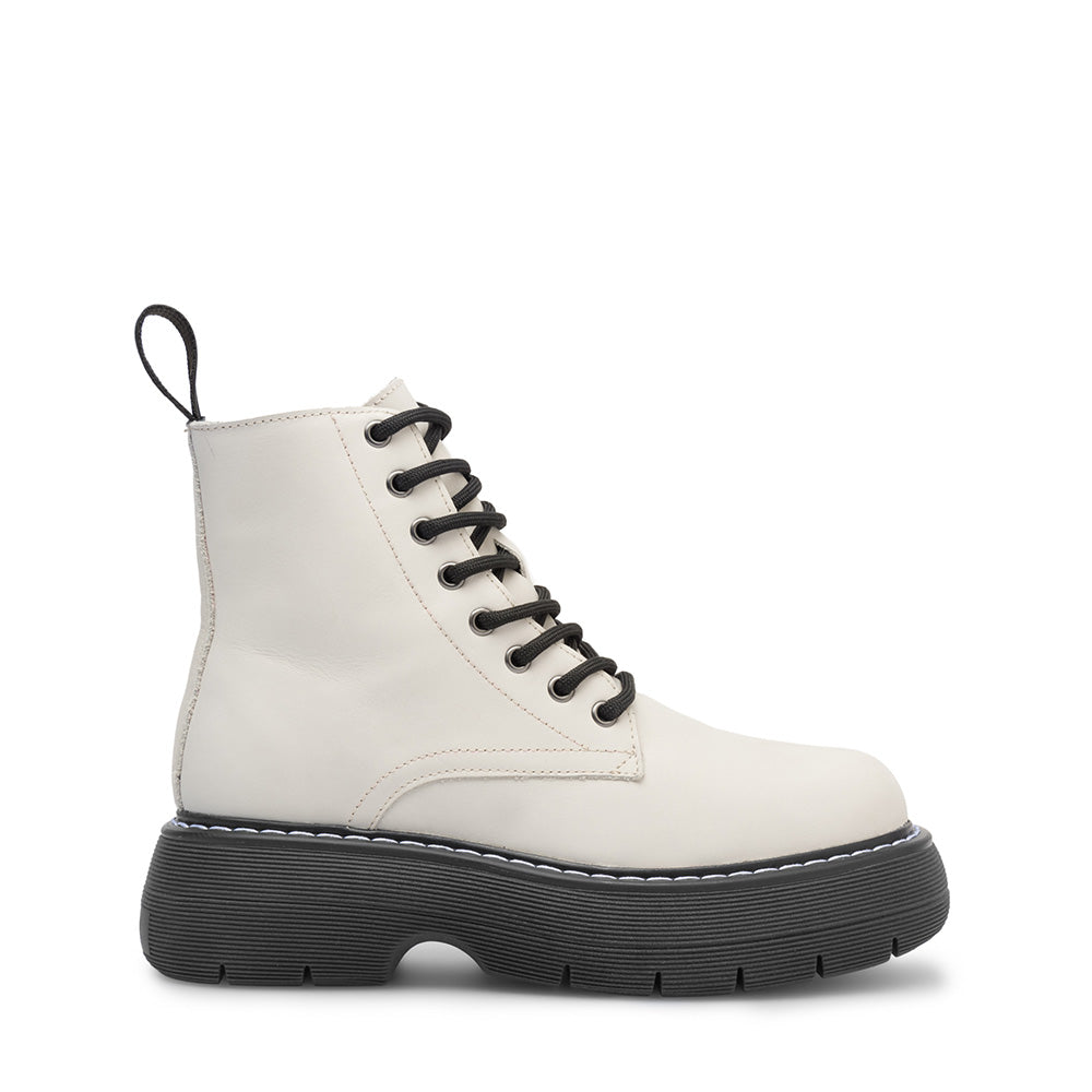 Jane Off White Leather Combat Boots LAST1688 -1