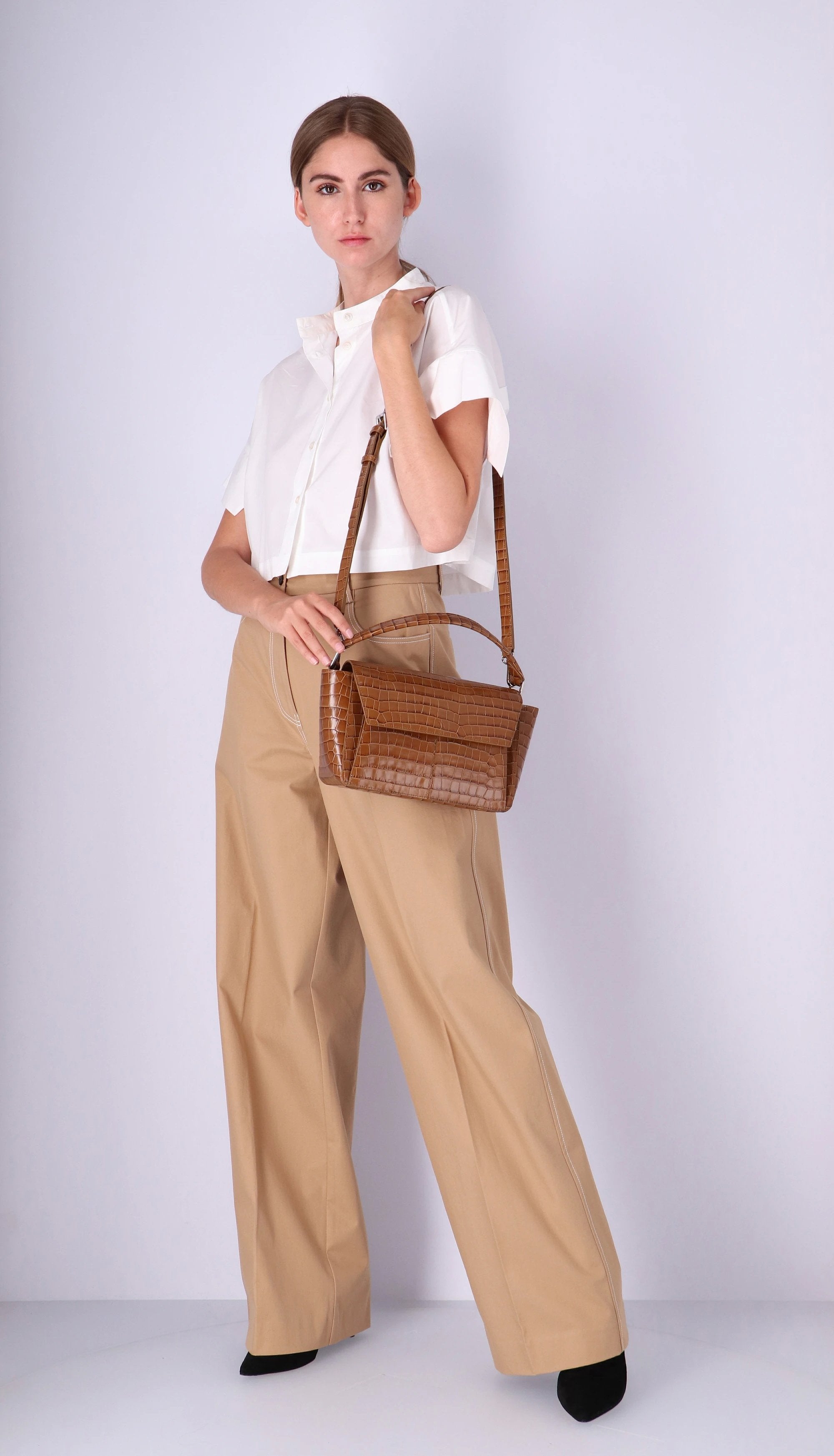 Ikon Croco Olive Brown Shoulder Bag Bags