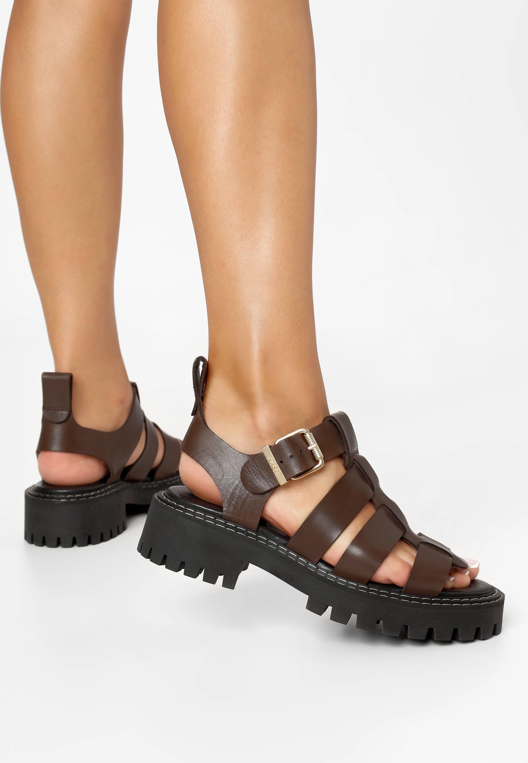 Daphny Brown Leather Chunky Sandals LAST1519 - 7