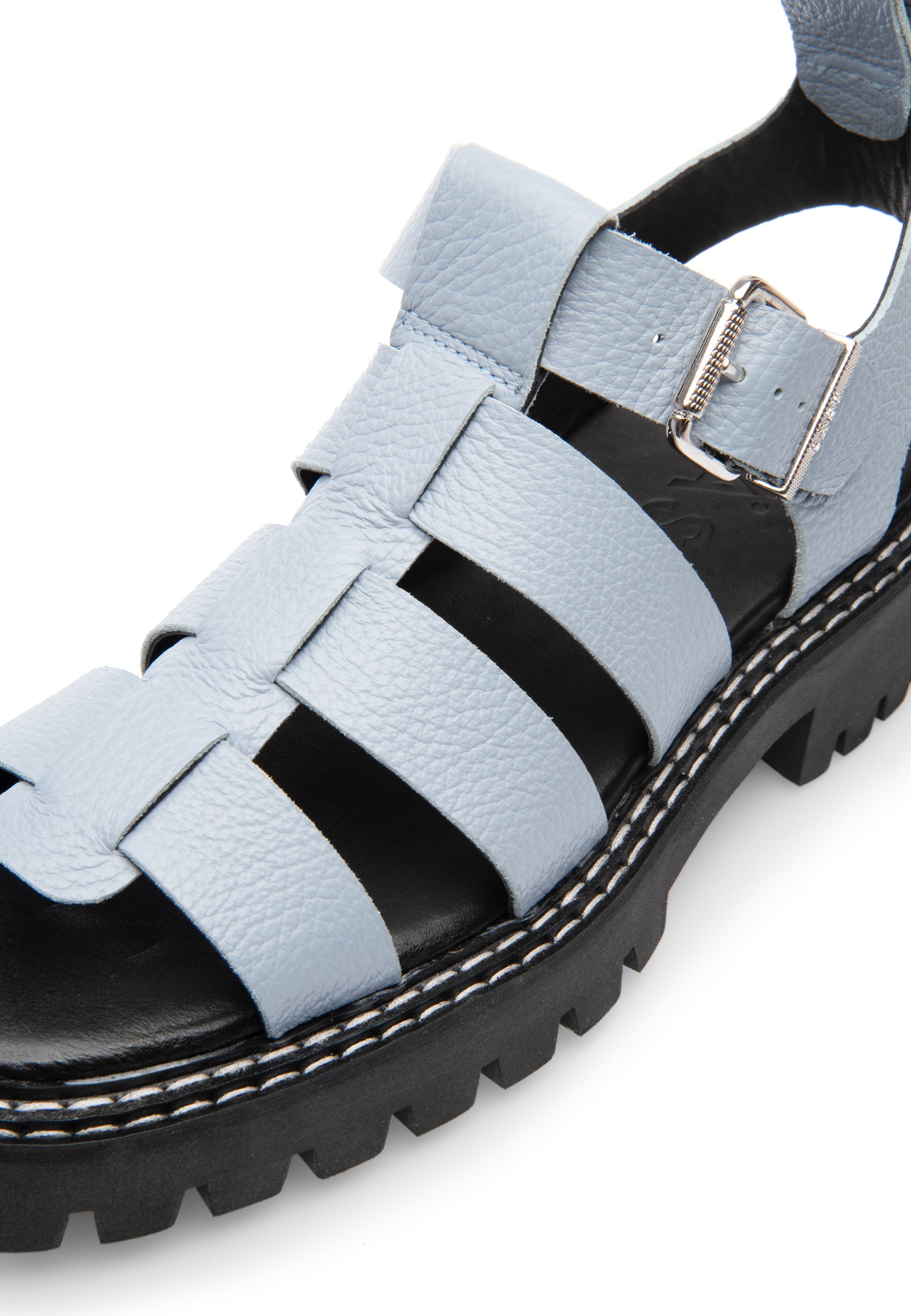Daphny Dusty Blue Grained Leather Chunky Sandals LAST1520 - 6