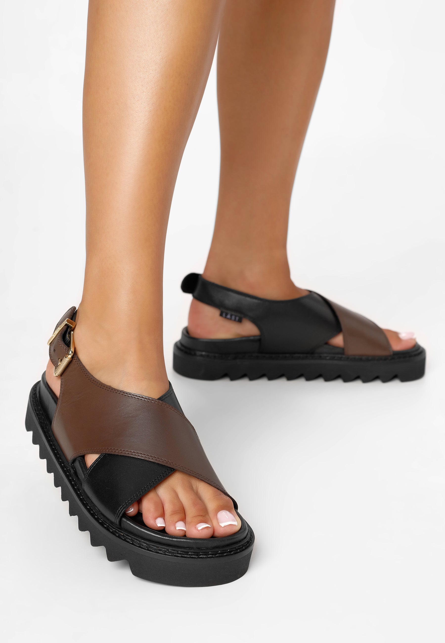 Diana Black Brown Leather Chunky Sandals LAST1521 - 2