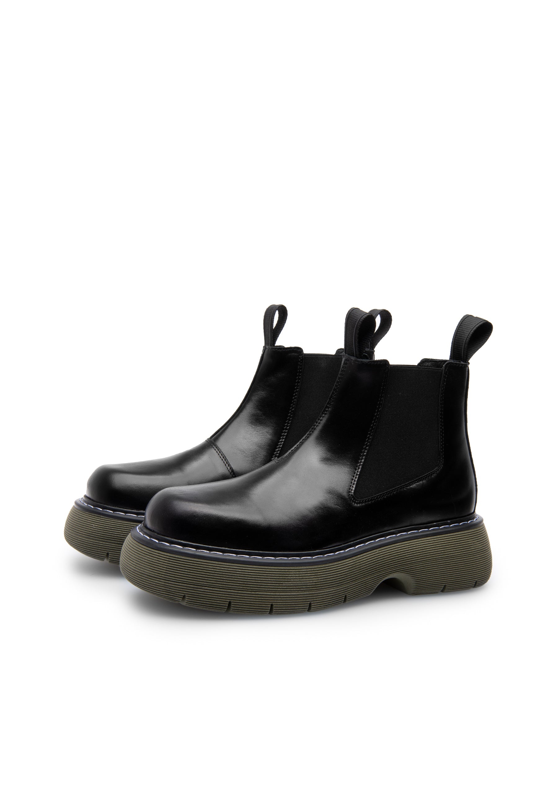 Ella Black Green Leather Chelsea Boots LAST1526 - 2