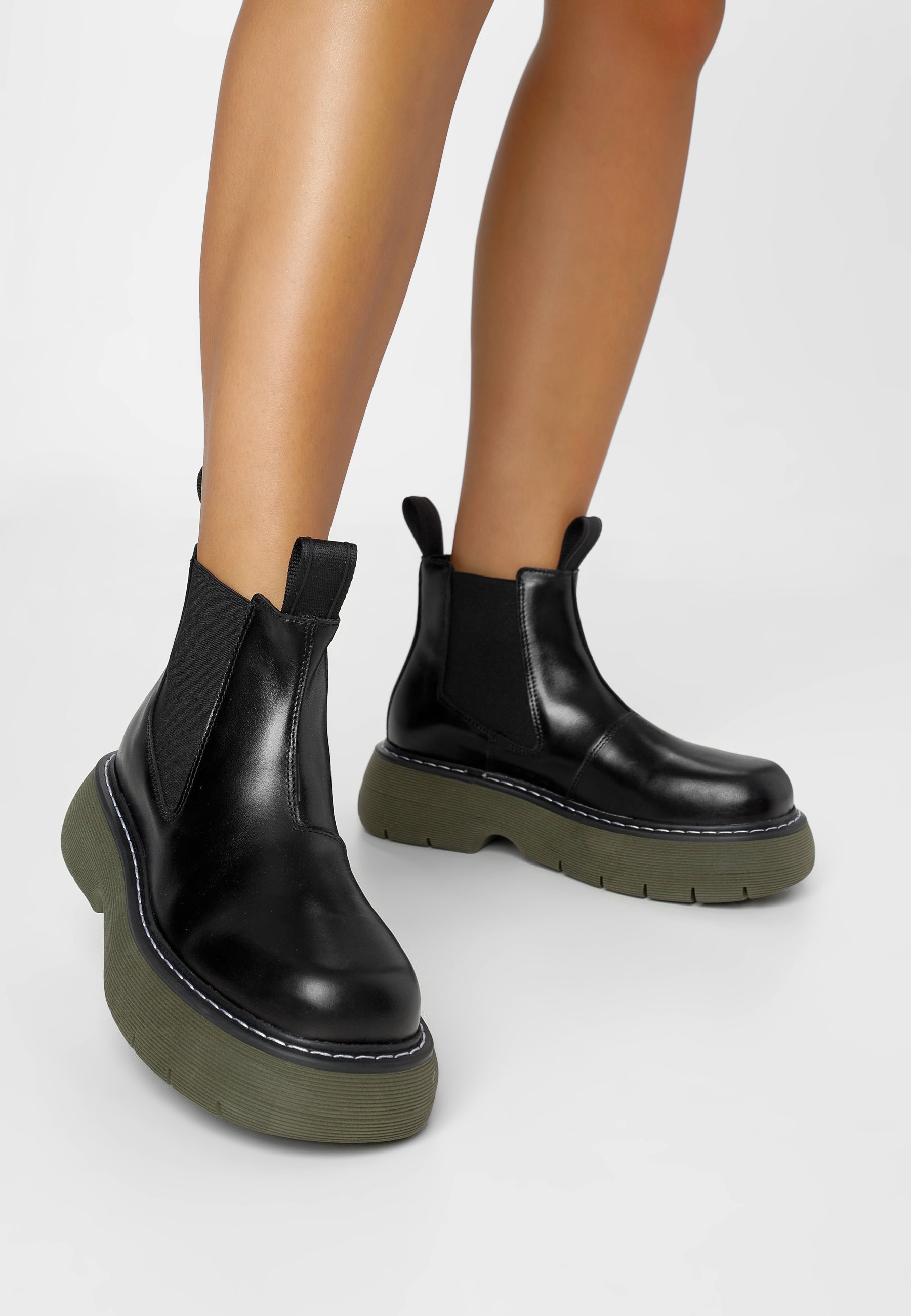 Ella Black Green Leather Chelsea Boots LAST1526 - 7