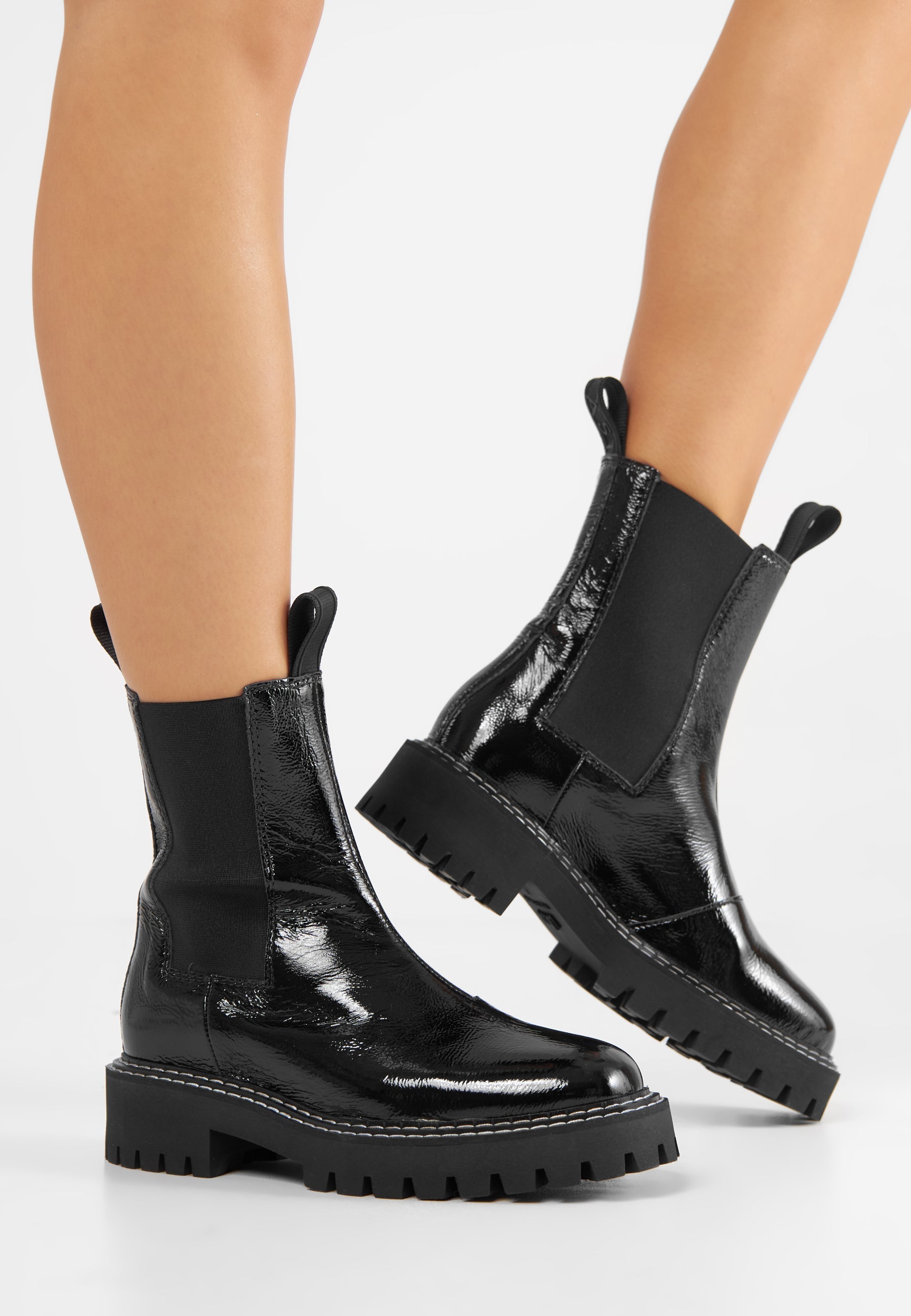 Black patent leather chelsea boots shop