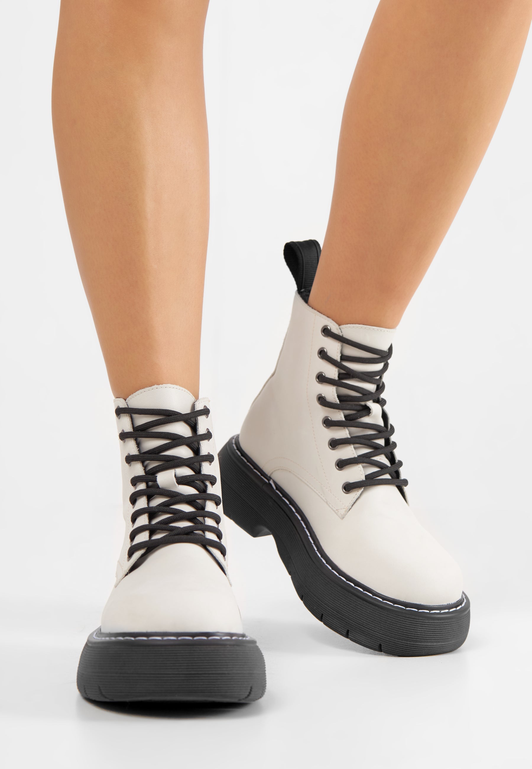 Jane Off White Leather Combat Boots LAST1688 -7