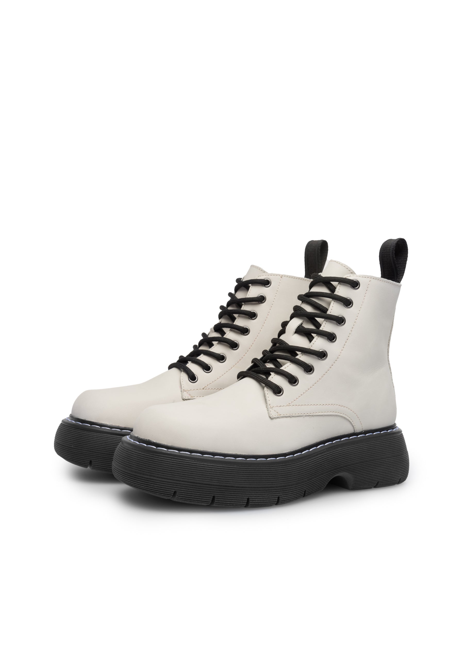 Jane Off White Leather Combat Boots LAST1688 -3