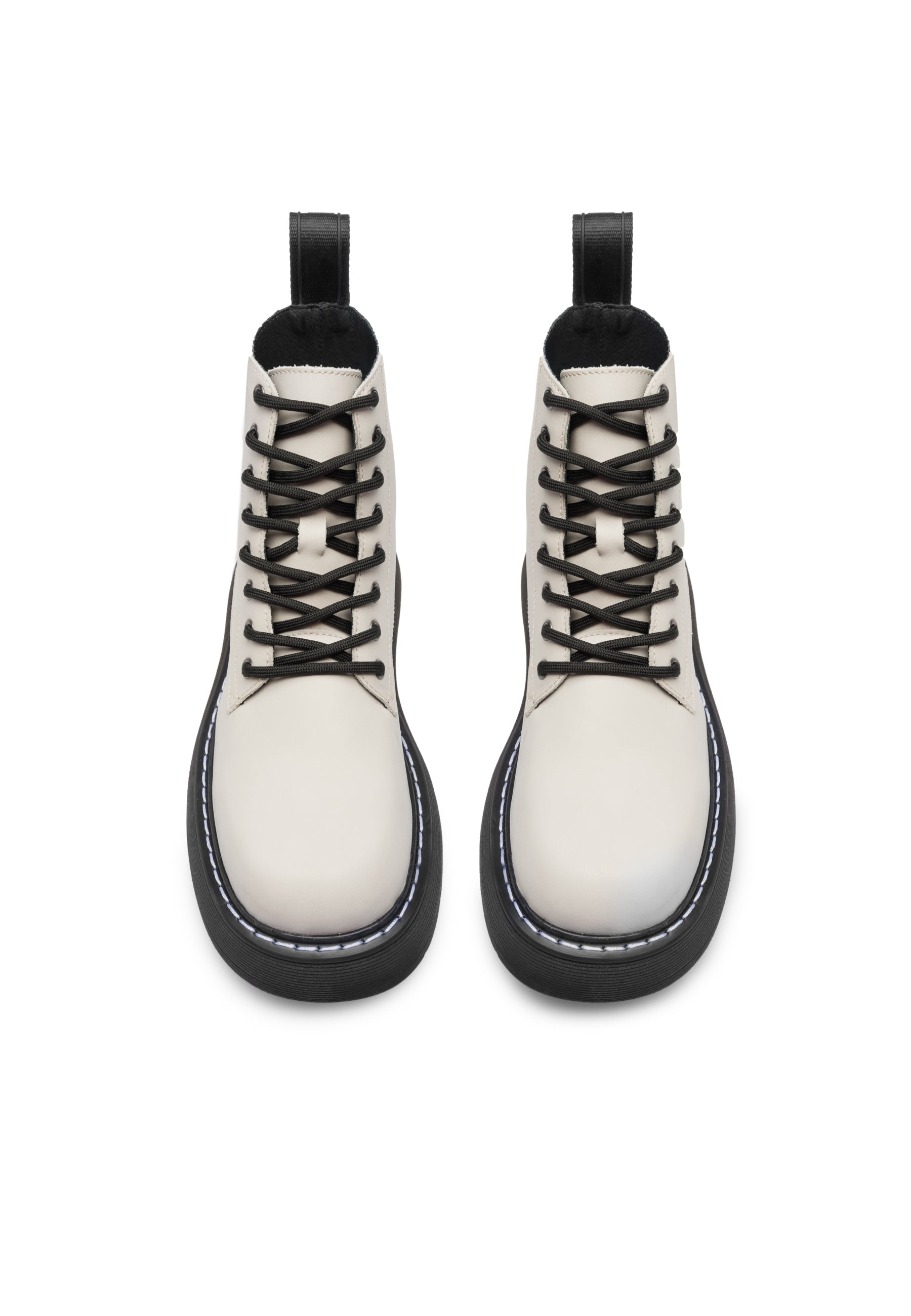 Jane Off White Leather Combat Boots LAST1688 -4