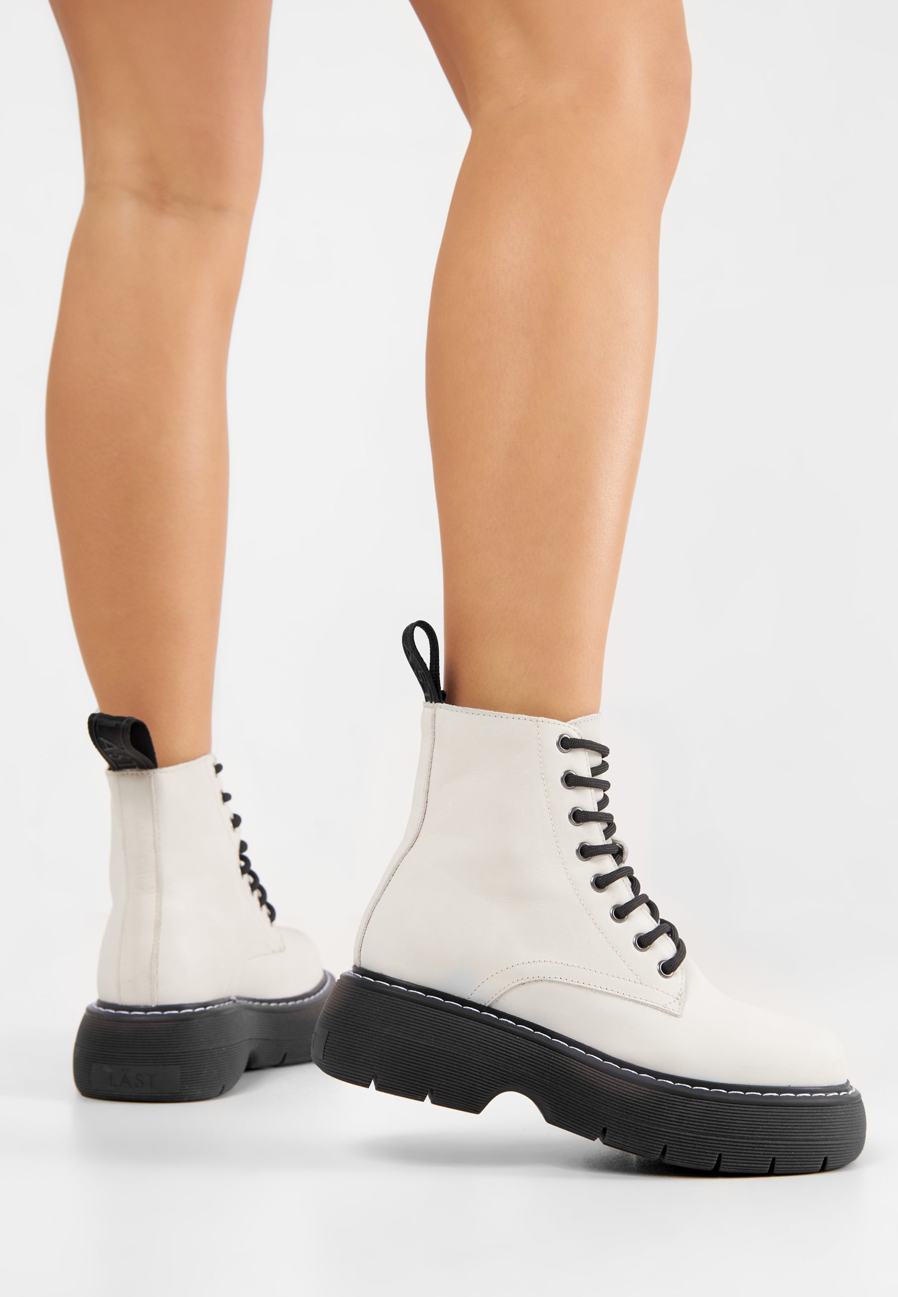 Jane Off White Leather Combat Boots LAST1688 -2