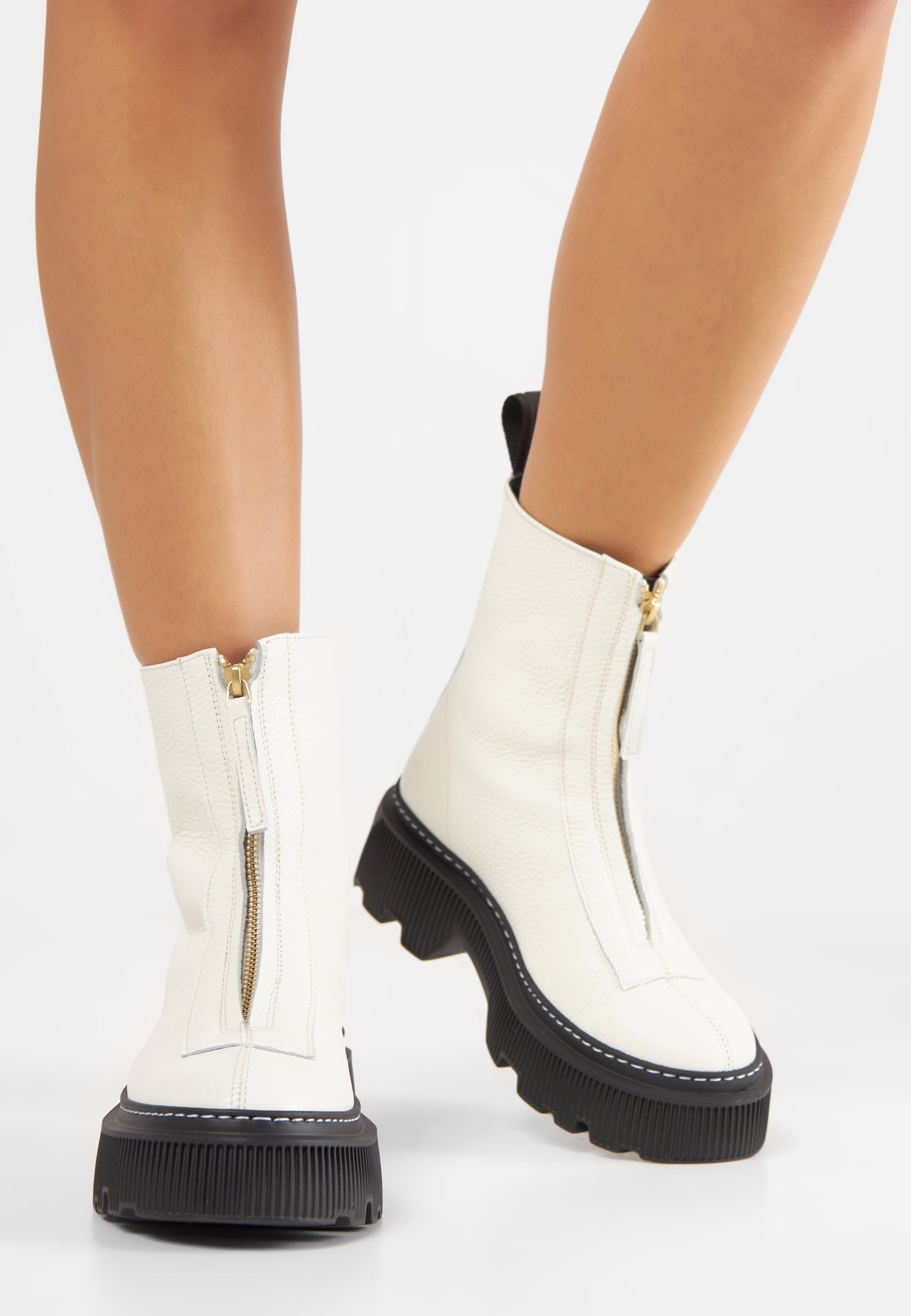 Shane Off White Front Zip Leather Boots LAST1700 -7