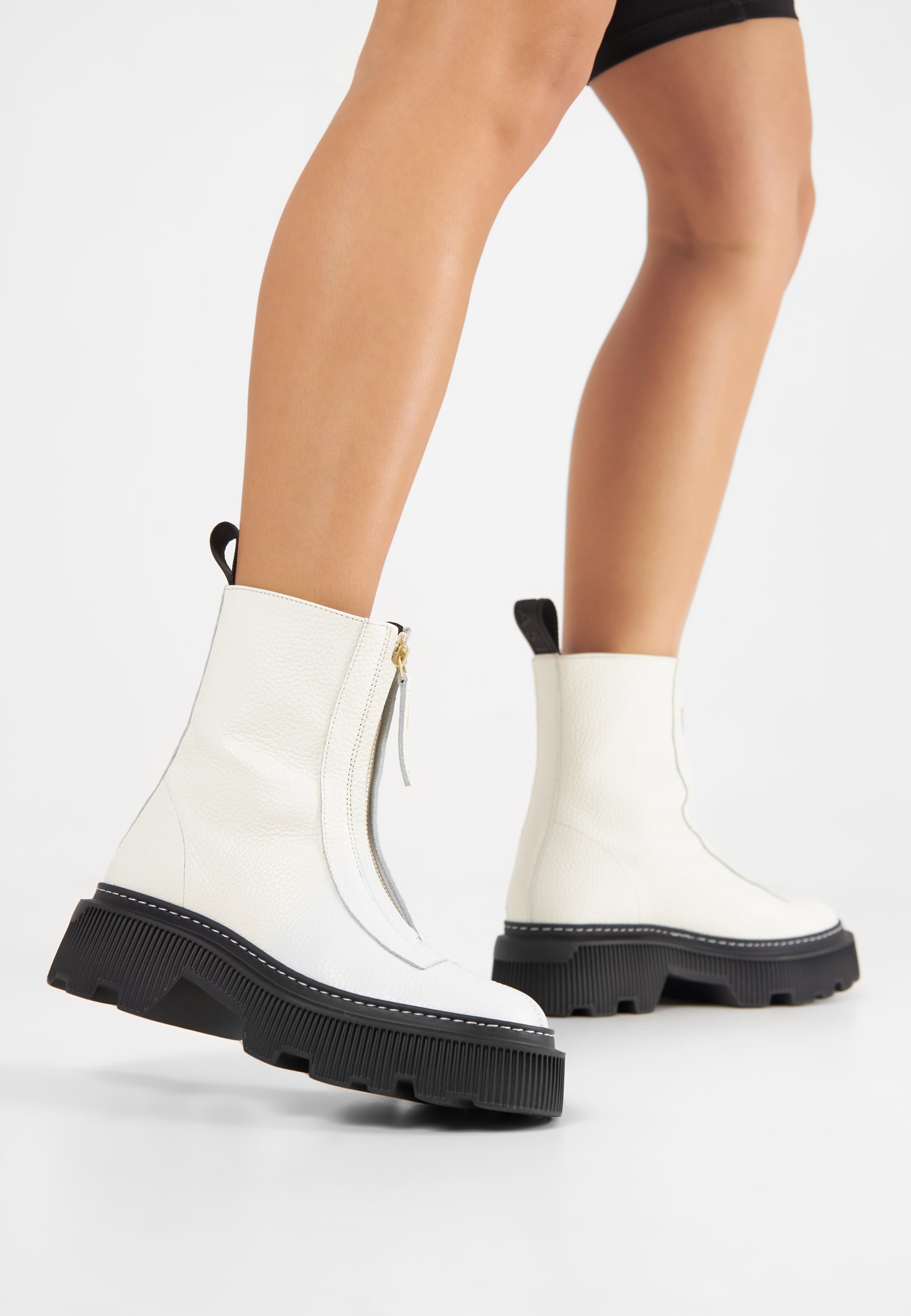 Shane Off White Front Zip Leather Boots LAST1700 -2