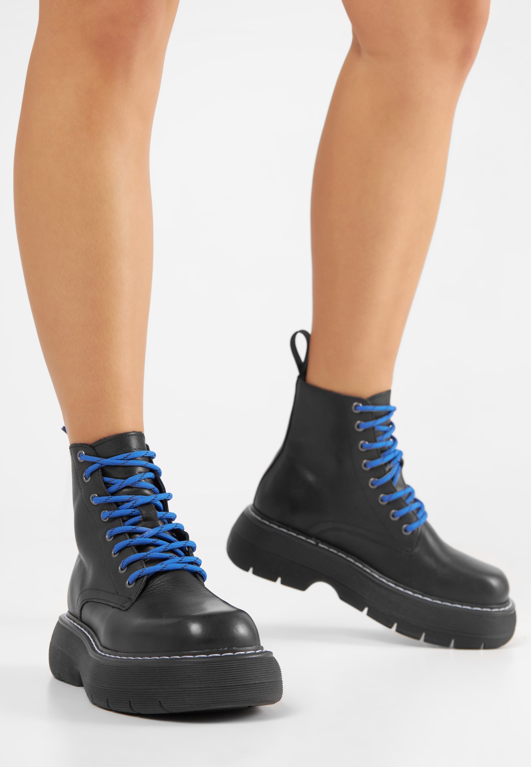 Jane All Black Leather Combat Boots LAST1709 - 6