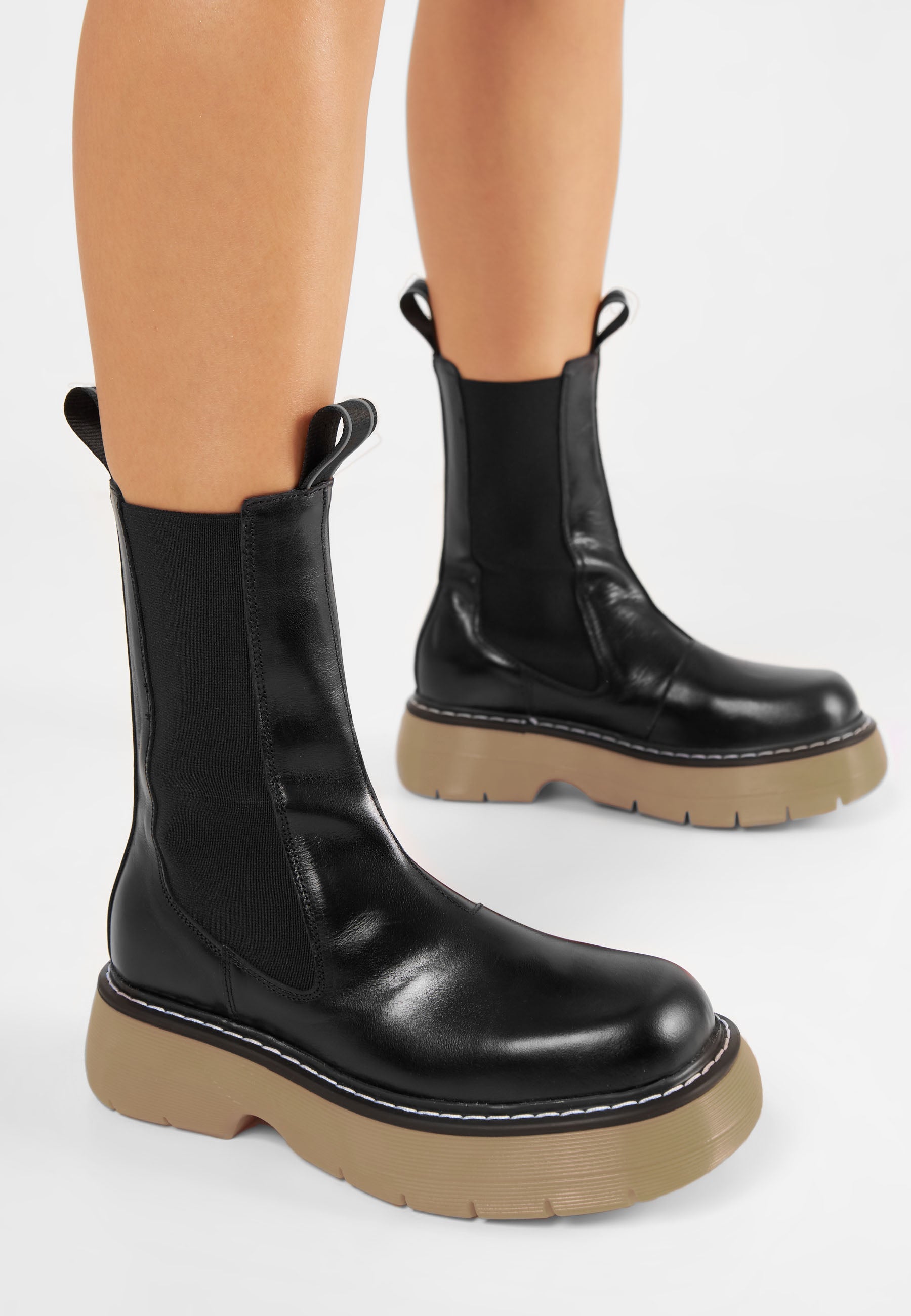 Joy Black Beige High Chelsea Boots LAST1731 -12