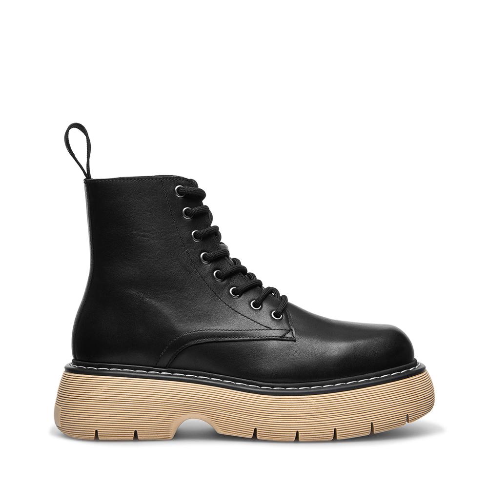 Jane Black Leather Combat Boots LAST1482 - 01