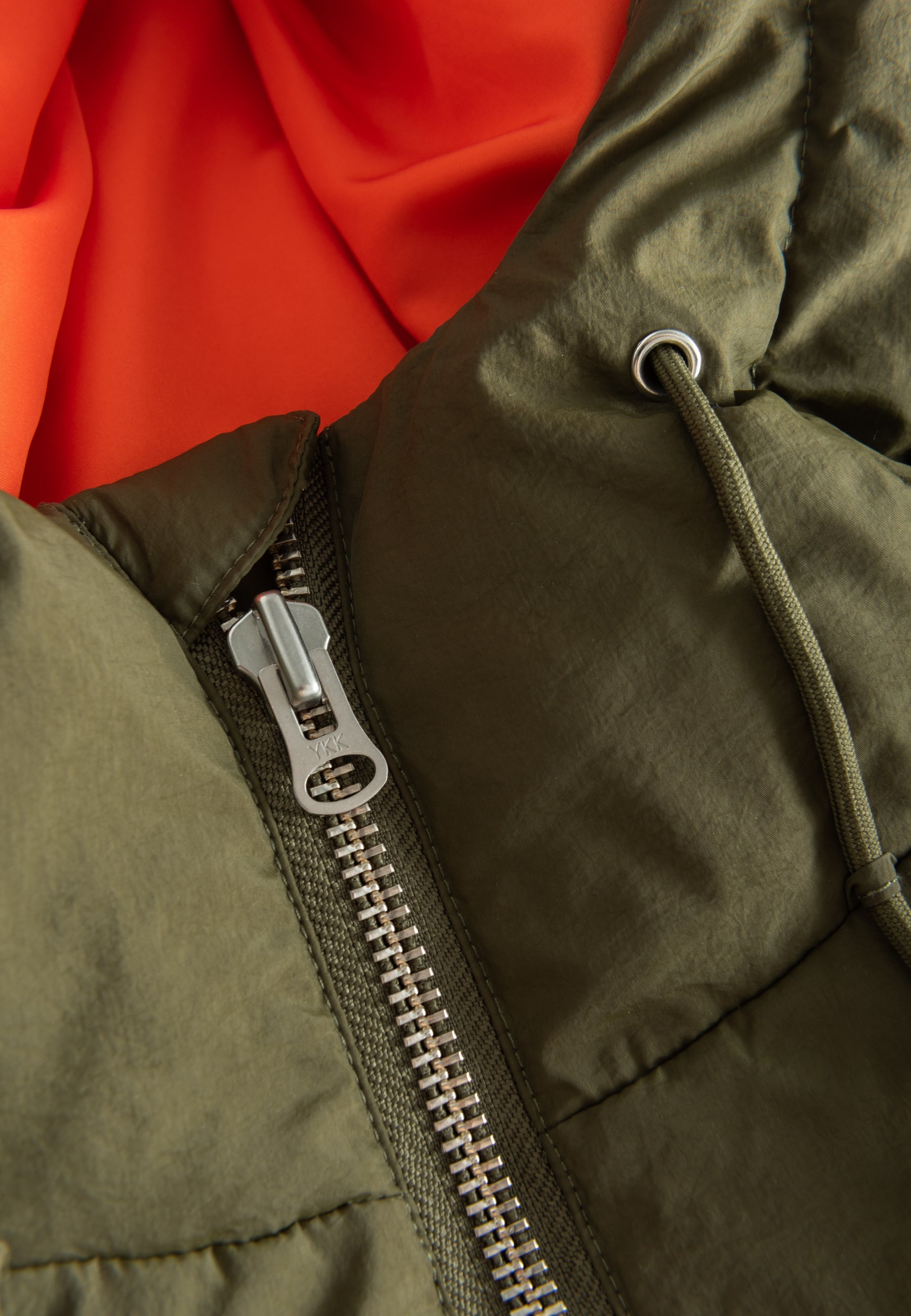 LÄST Long Hooded Puffer Jacket - Olive/Orange Jackets Olive/Orange