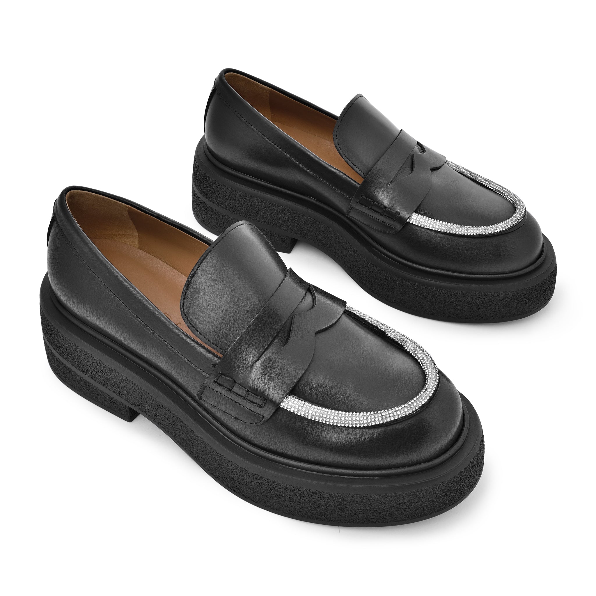 Tomi Strass Black Leather Chunky Loafers F208_BLACK - 5