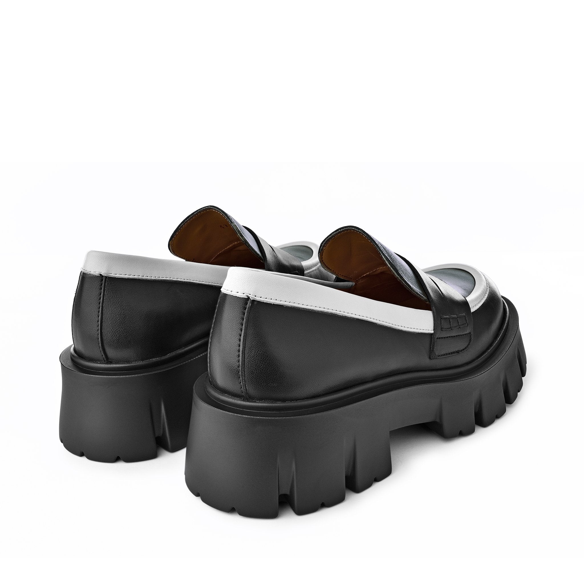 Mikki Black Khaki Leather Chunky Loafers D1304Khaki - 11
