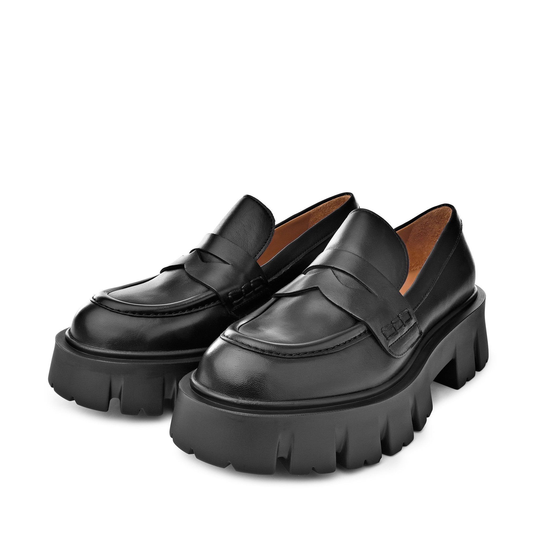 Mikki Black Leather Chunky Loafers D1304Black - 10