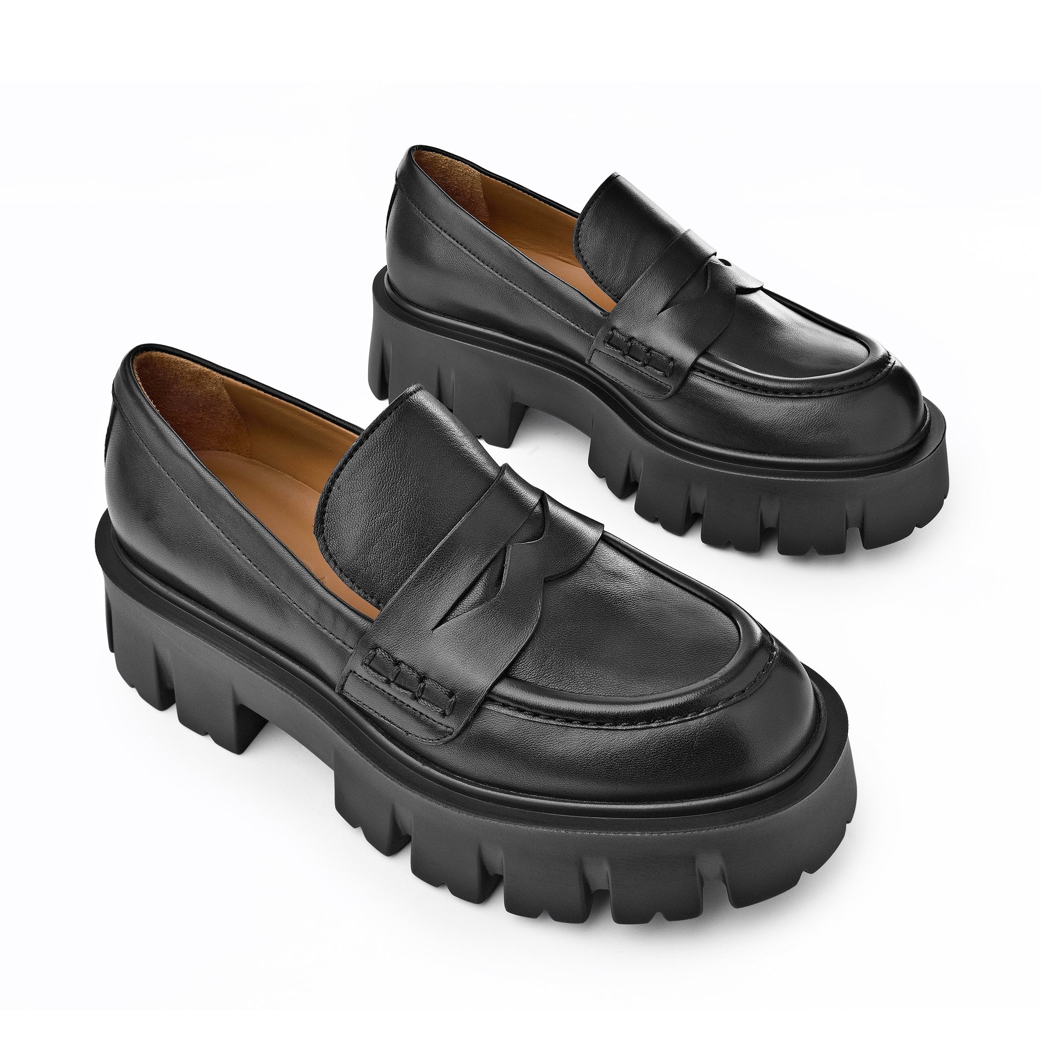 Mikki Black Leather Chunky Loafers D1304Black - 7