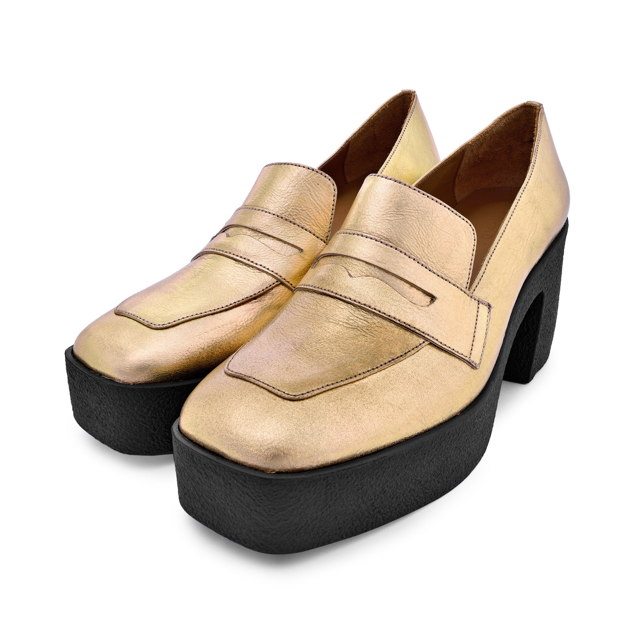 Yoko Gold Patent Leather Chunky Loafers 21031-01-11 - 5