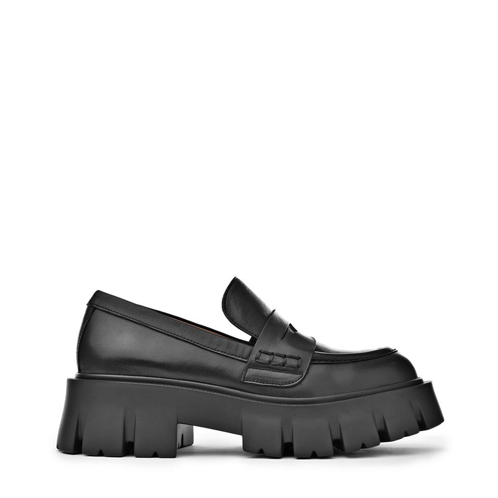 Mikki Black Leather Chunky Loafers D1304Black - 1