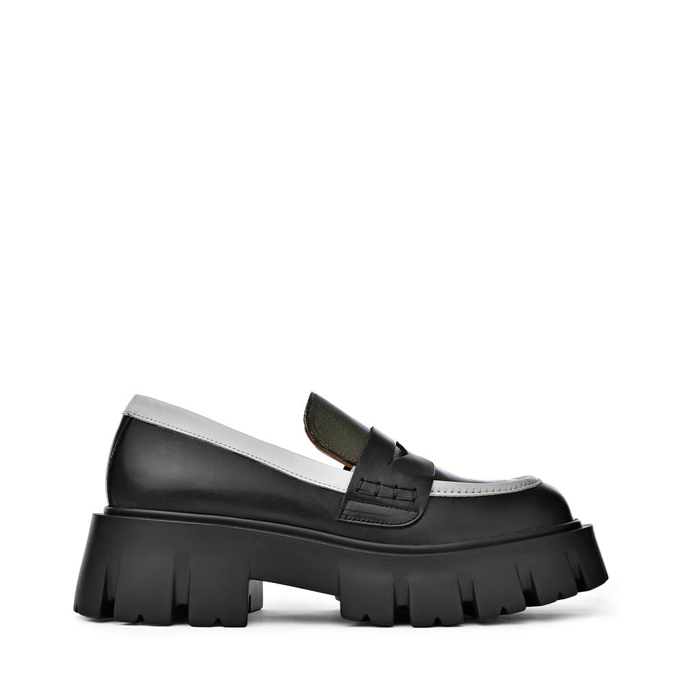 Mikki Black Khaki Leather Chunky Loafers D1304Khaki - 1
