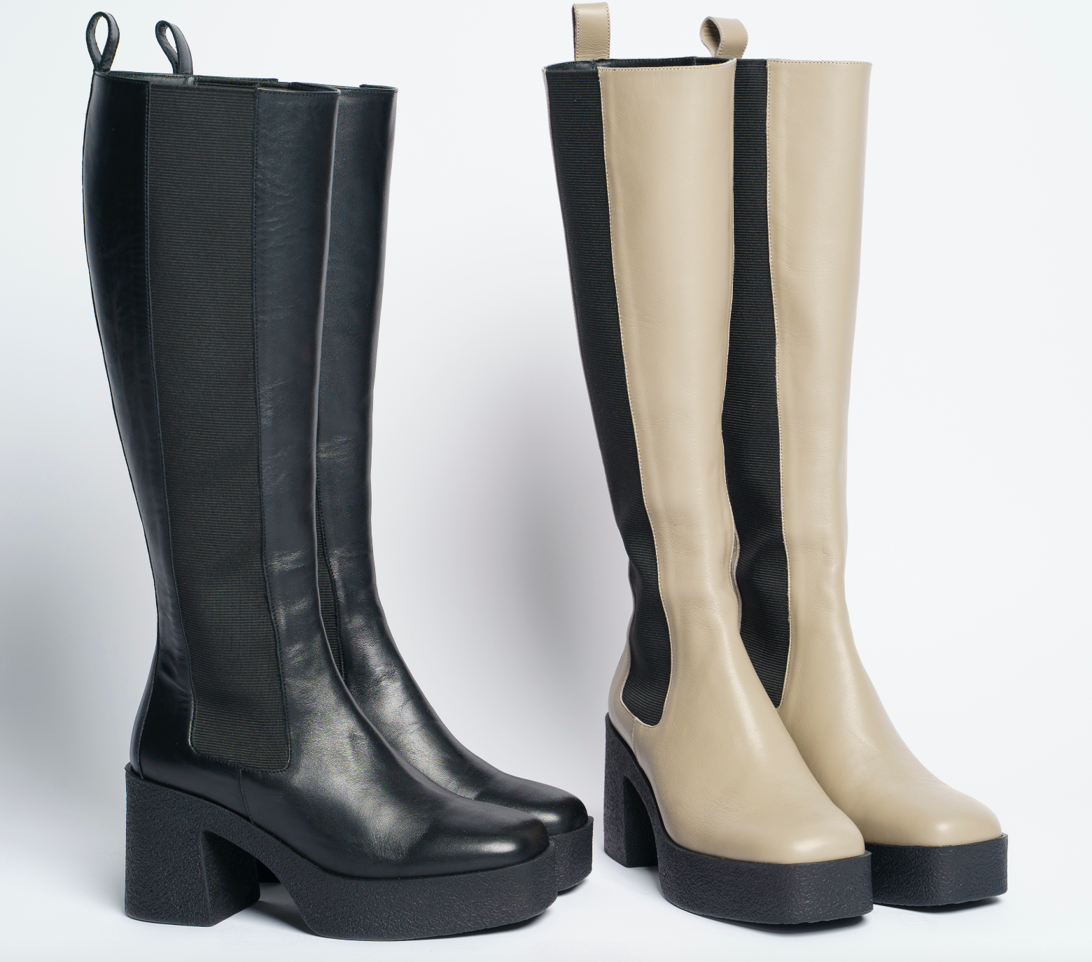Mポョ★ Akaada Momoko Black Knee-High Leather Chelsea Boots