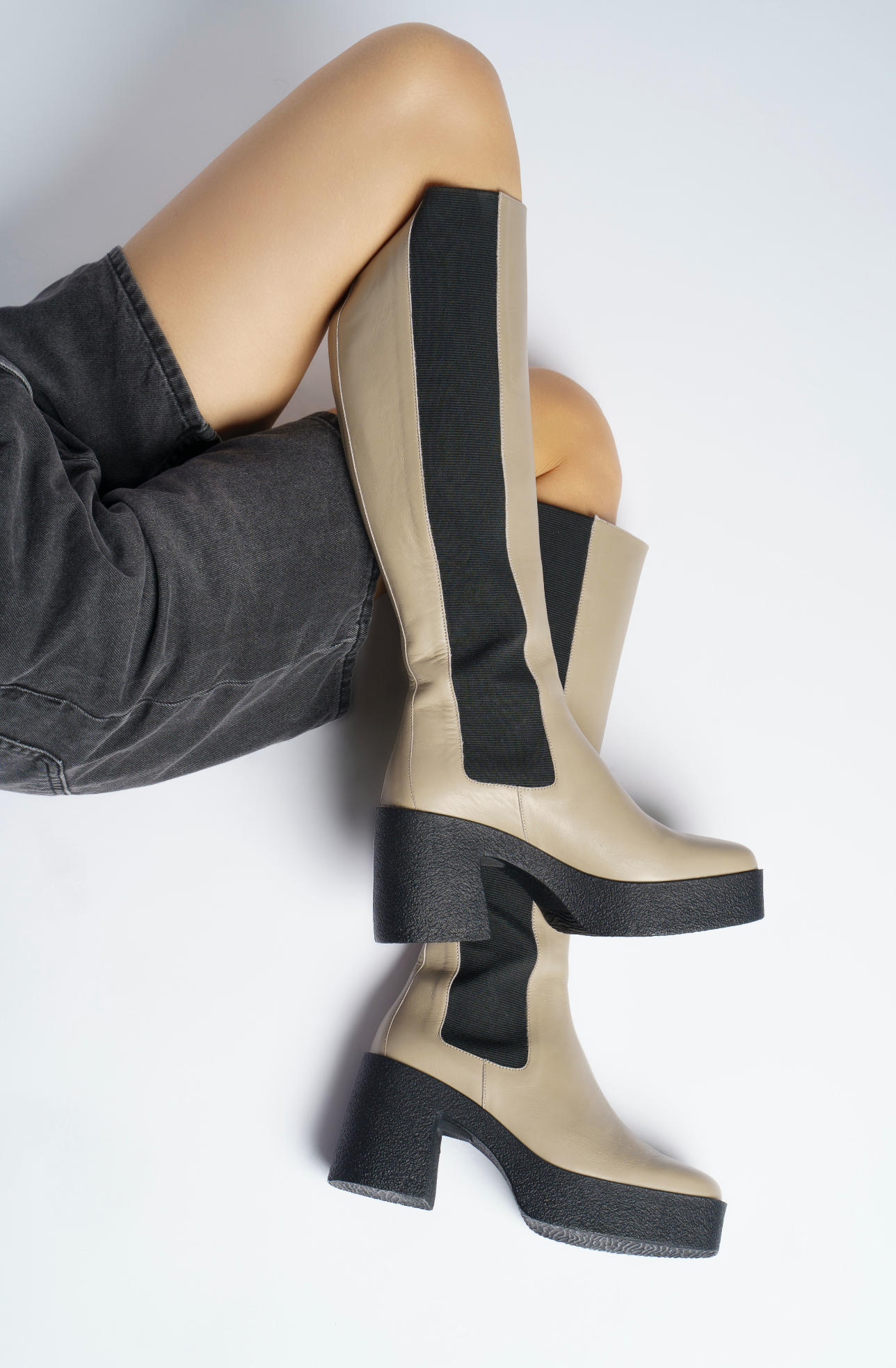 Momoko Taupe Knee-High Leather Chelsea Boots 20077-05-02 -6