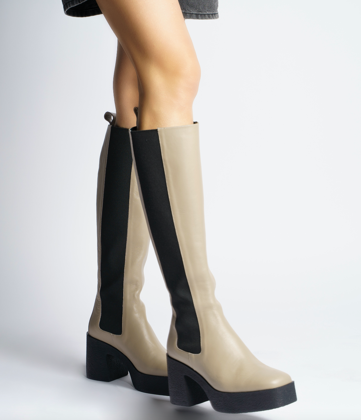 Momoko Taupe Knee-High Leather Chelsea Boots 20077-05-02 -5