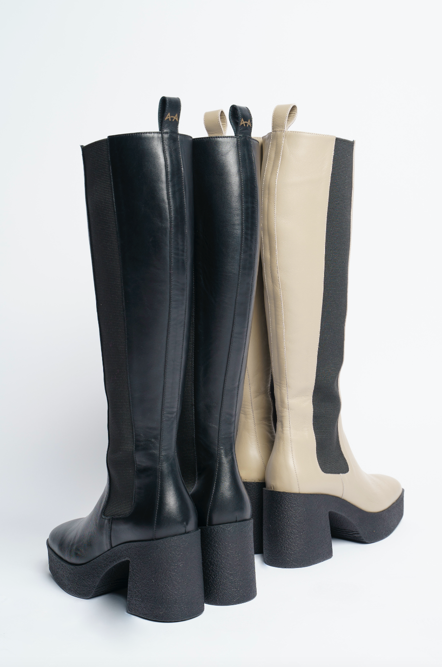 Momoko Black Knee-High Leather Chelsea Boots 20077-05-01 - 10