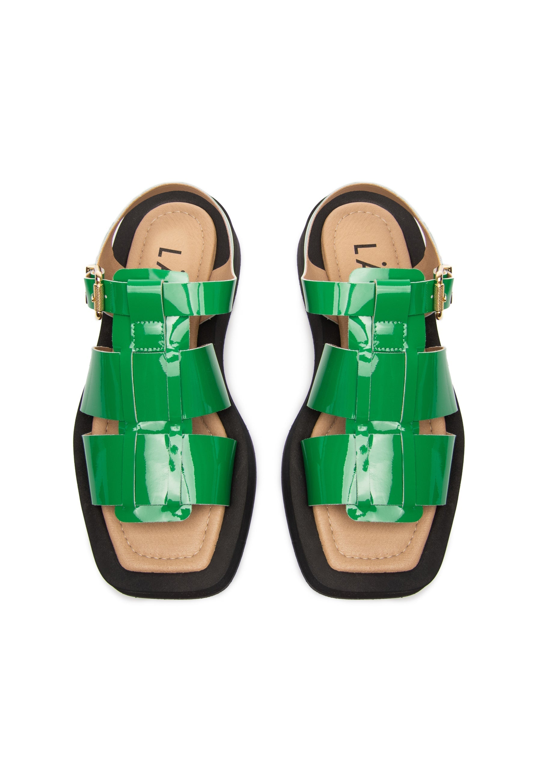 LÄST Samantha - Patent Leather - Green Sandals Green