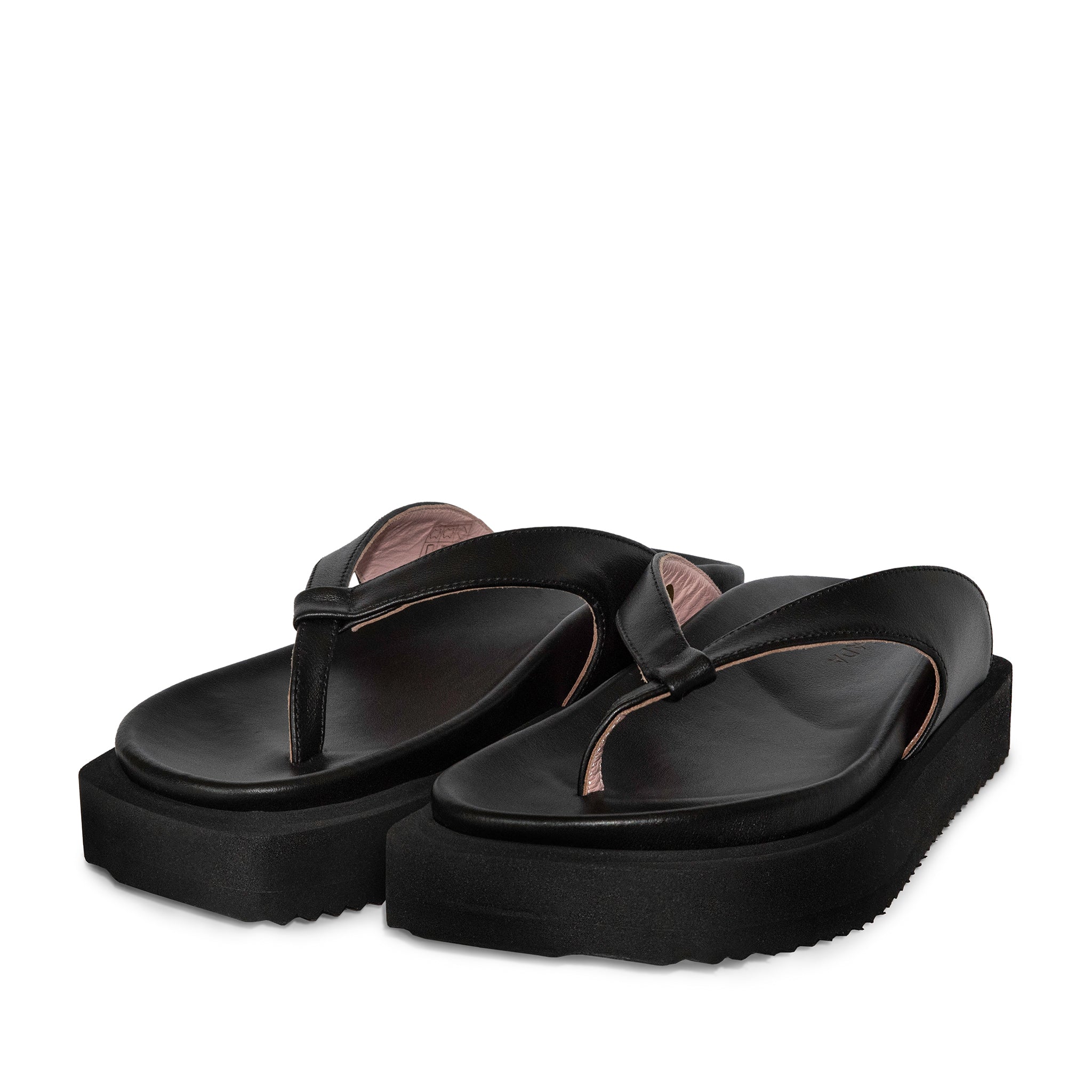 Sora Black Leather Sandals LES23127-BLACK - 3