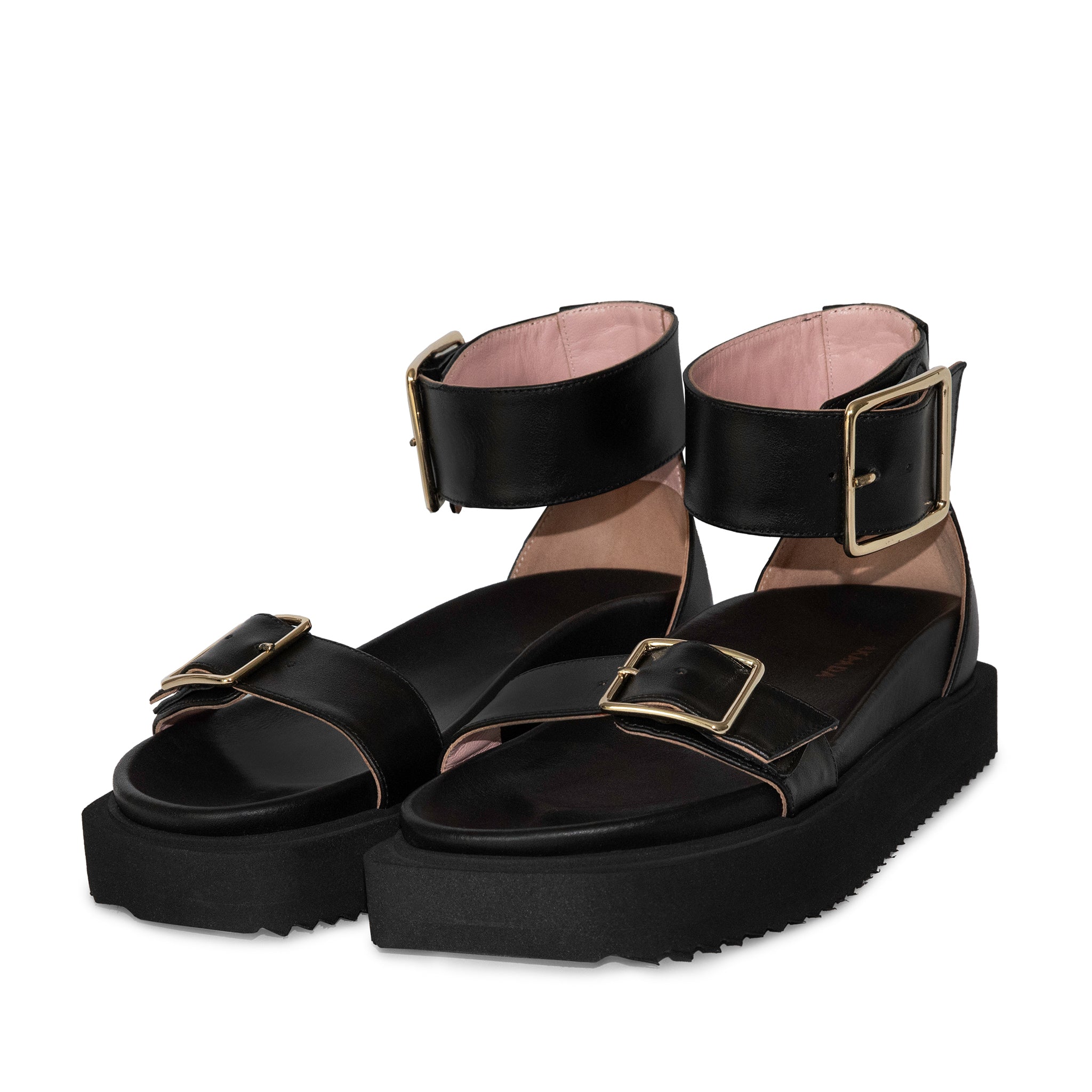 Maru Black Leather Sandals LES7487-BLACK-5