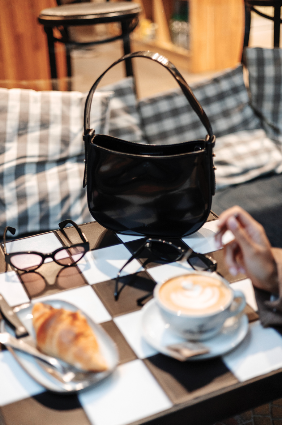 Mio Black Semi Patent Leather Shoulder Bag Bags